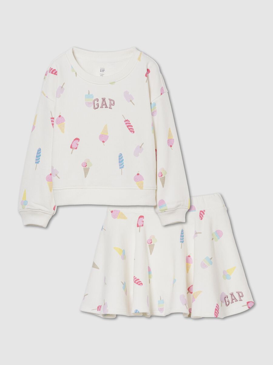 Set felpa e gonna in misto cotone con logo GAP e stampa gelati_0