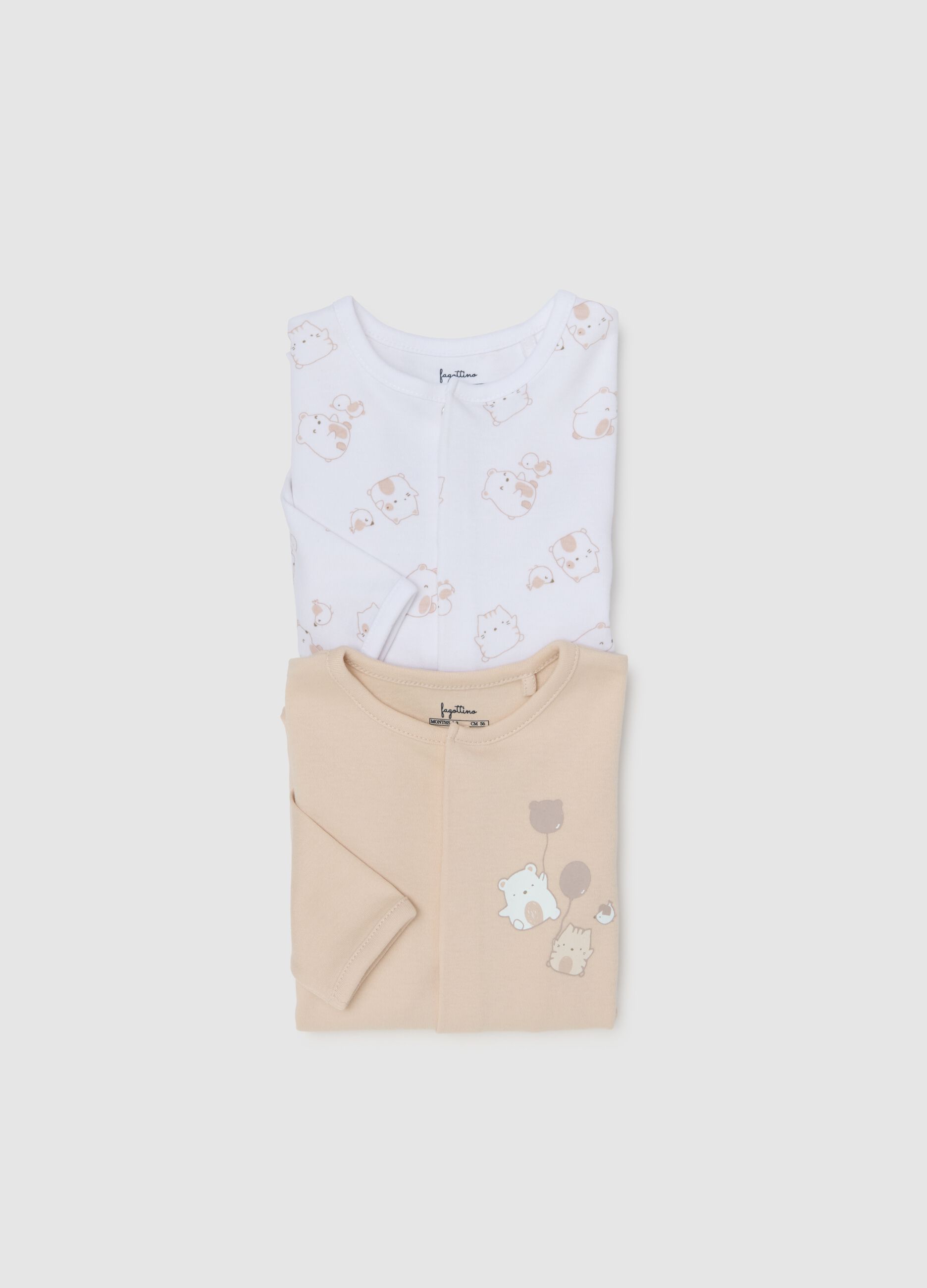 Multi-coloured pure cotton baby sleepsuits twin pack