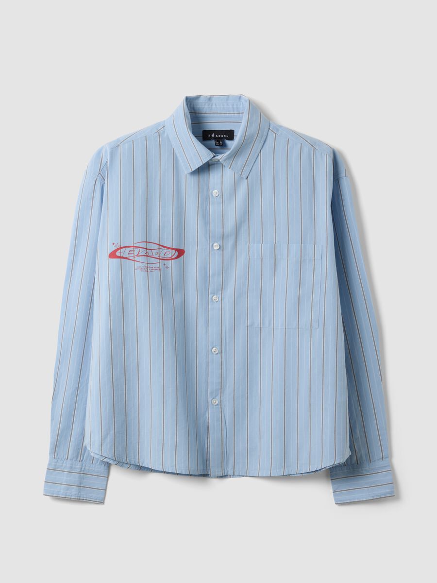 Camicia azzurra cropped in puro cotone a righe over fit_0