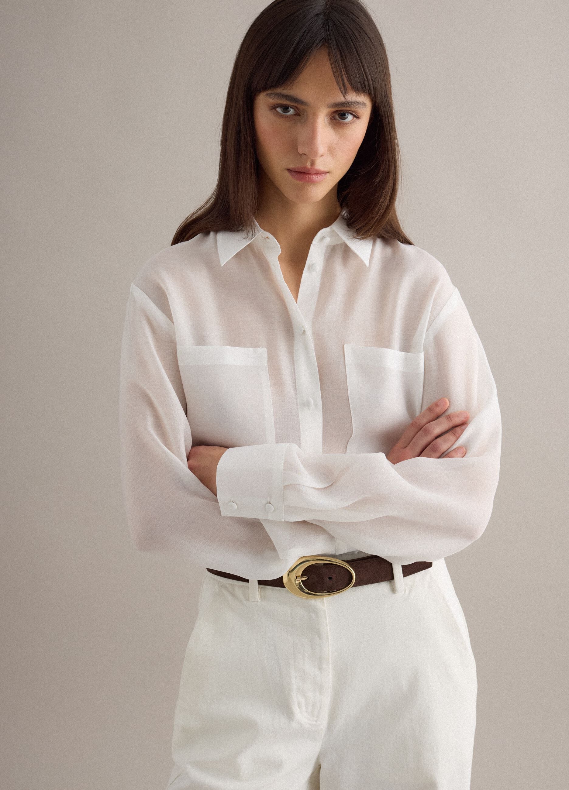 White Oversized Fit Lyocell Blend Shirt