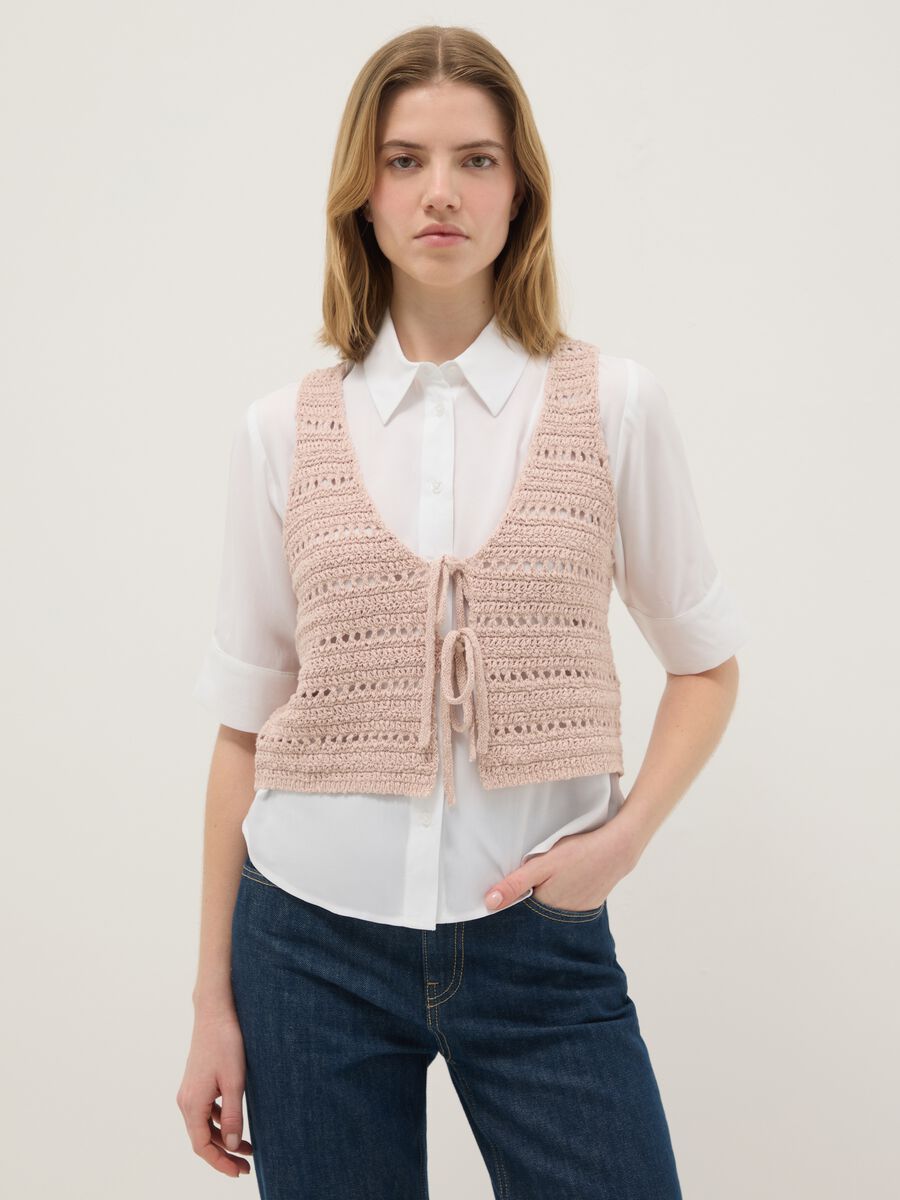Gilet in puro cotone rosa regular fit con design traforato_0
