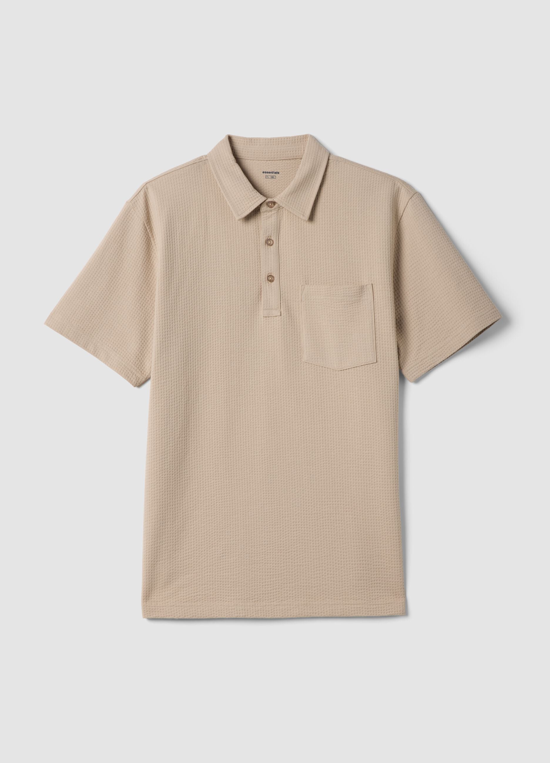 Beige short-sleeved stretch polo shirt