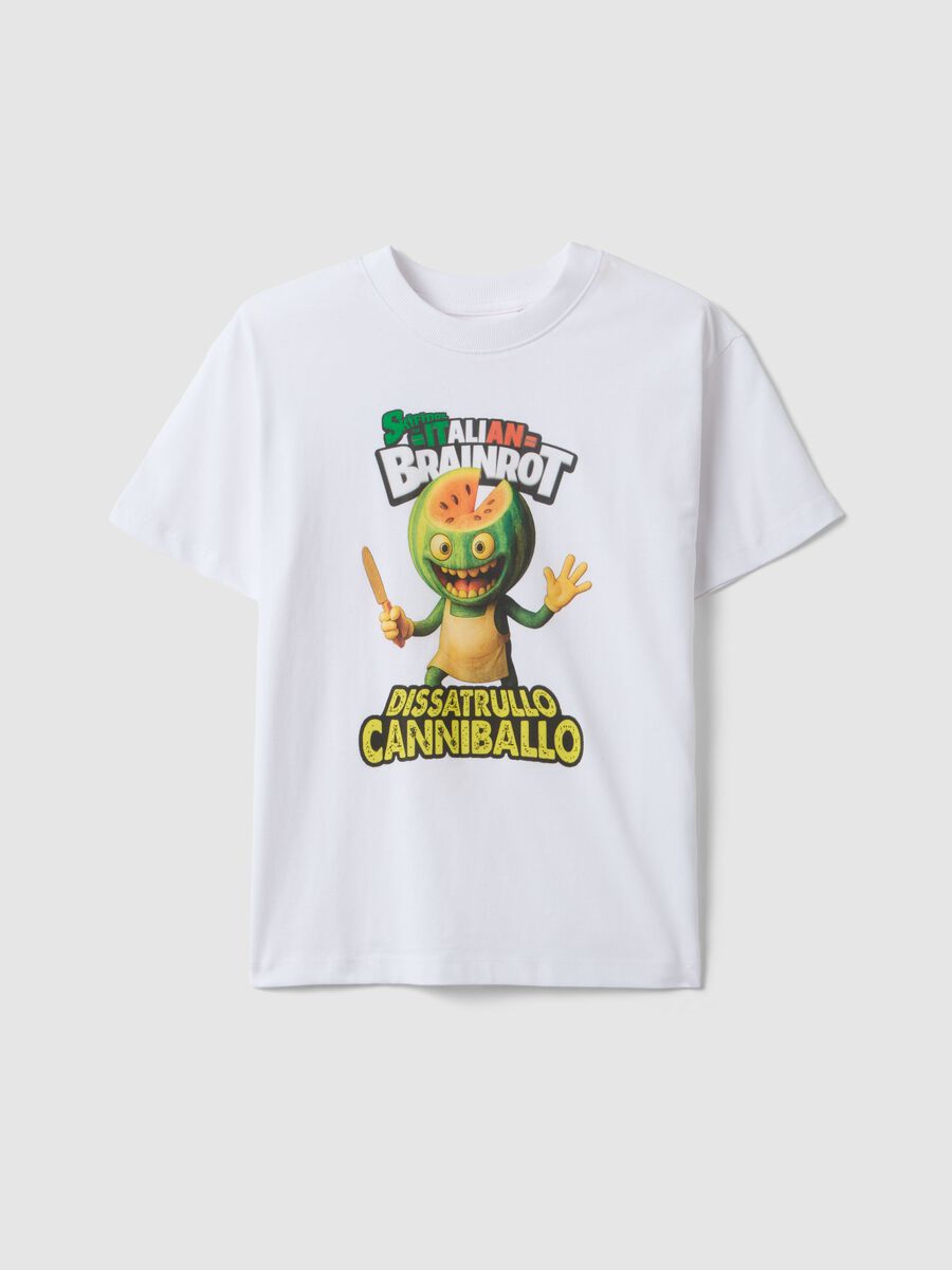 T-shirt in puro cotone bianca da bambino oversize fit con stampa_0