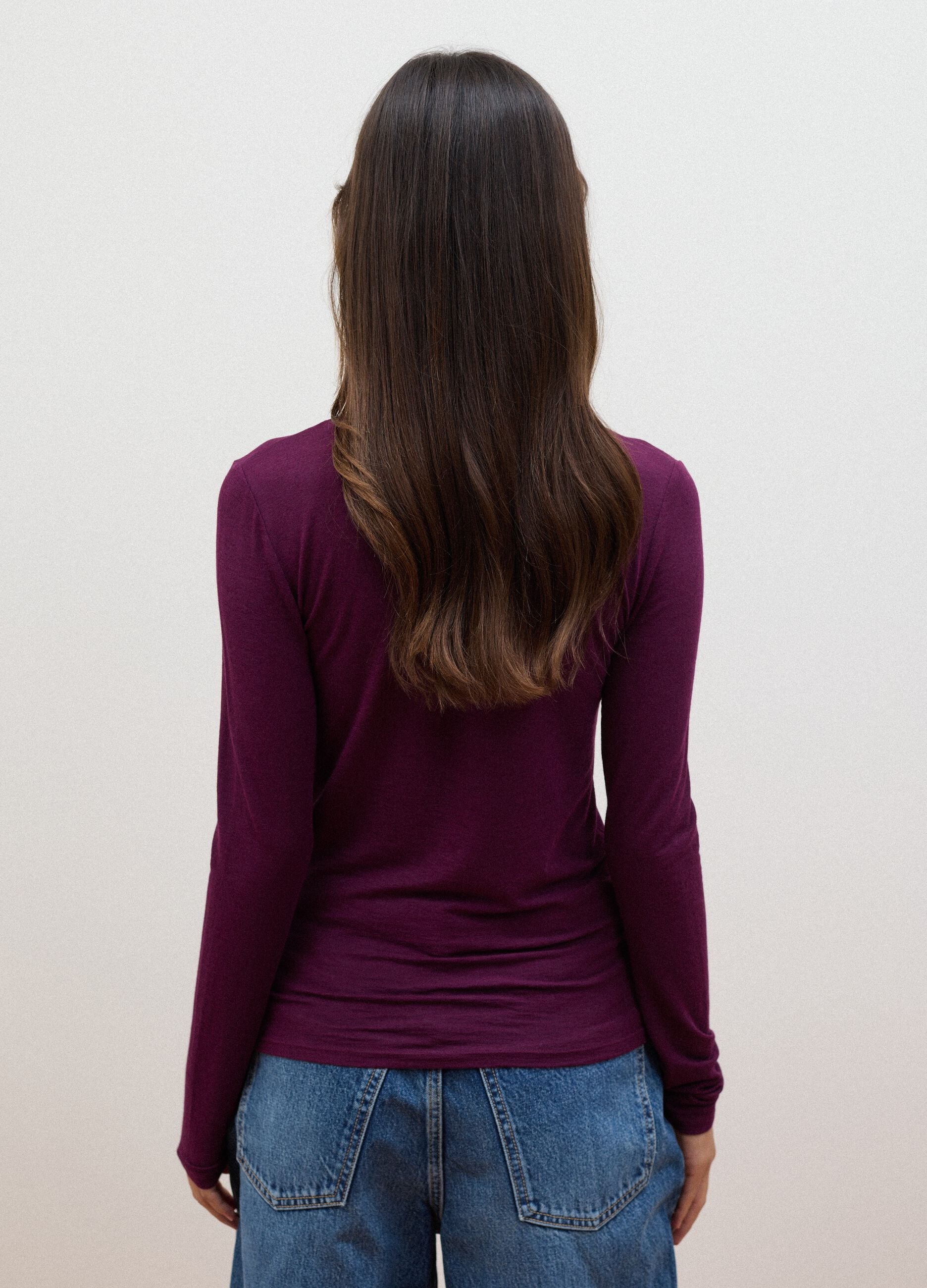 Purple modal and stretch cashmere T-shirt, regular fit