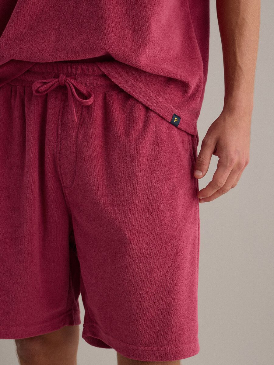 Red cotton-blend Bermuda shorts with elasticated waistband_3