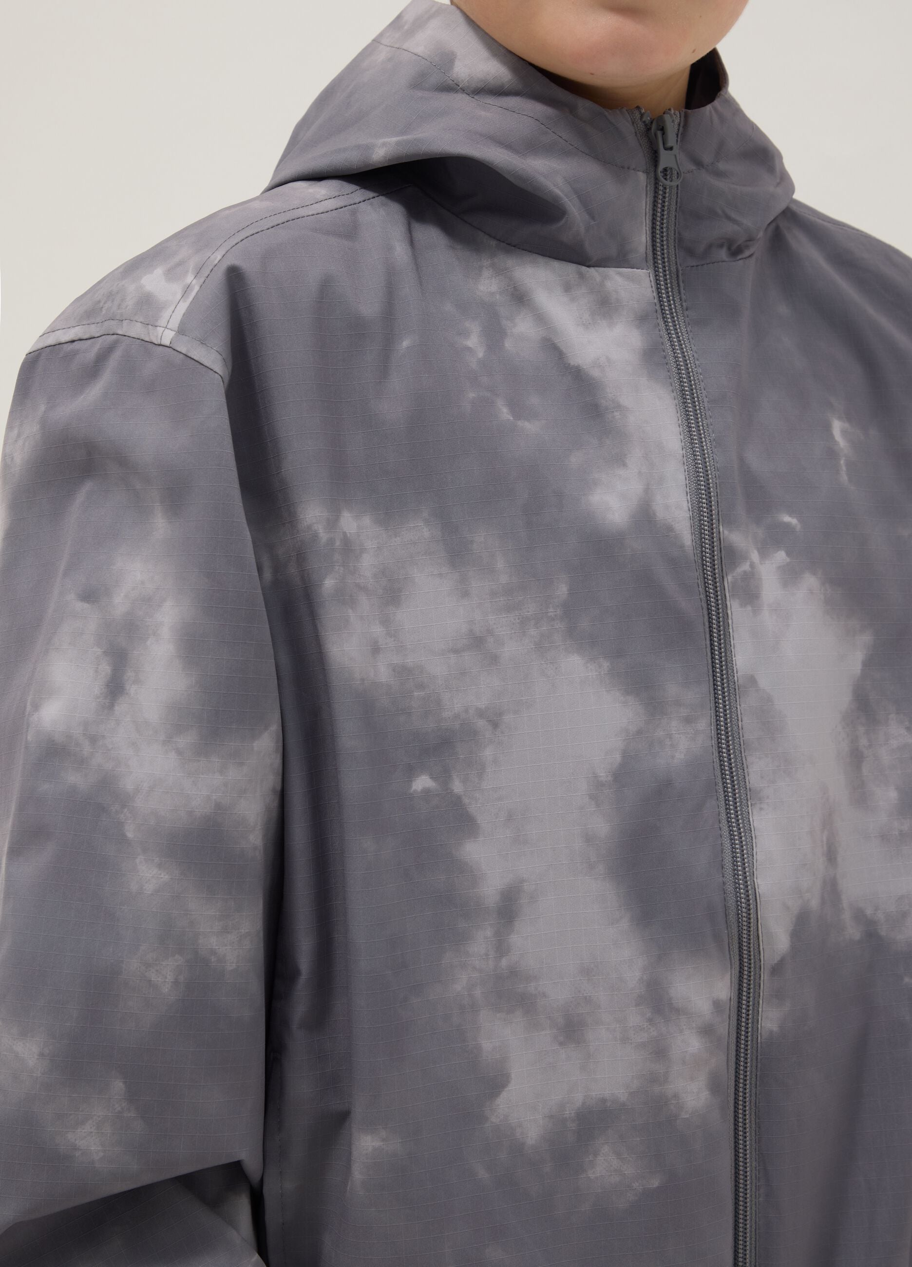 Grey mixed regular fit rain jacket with hood for boys