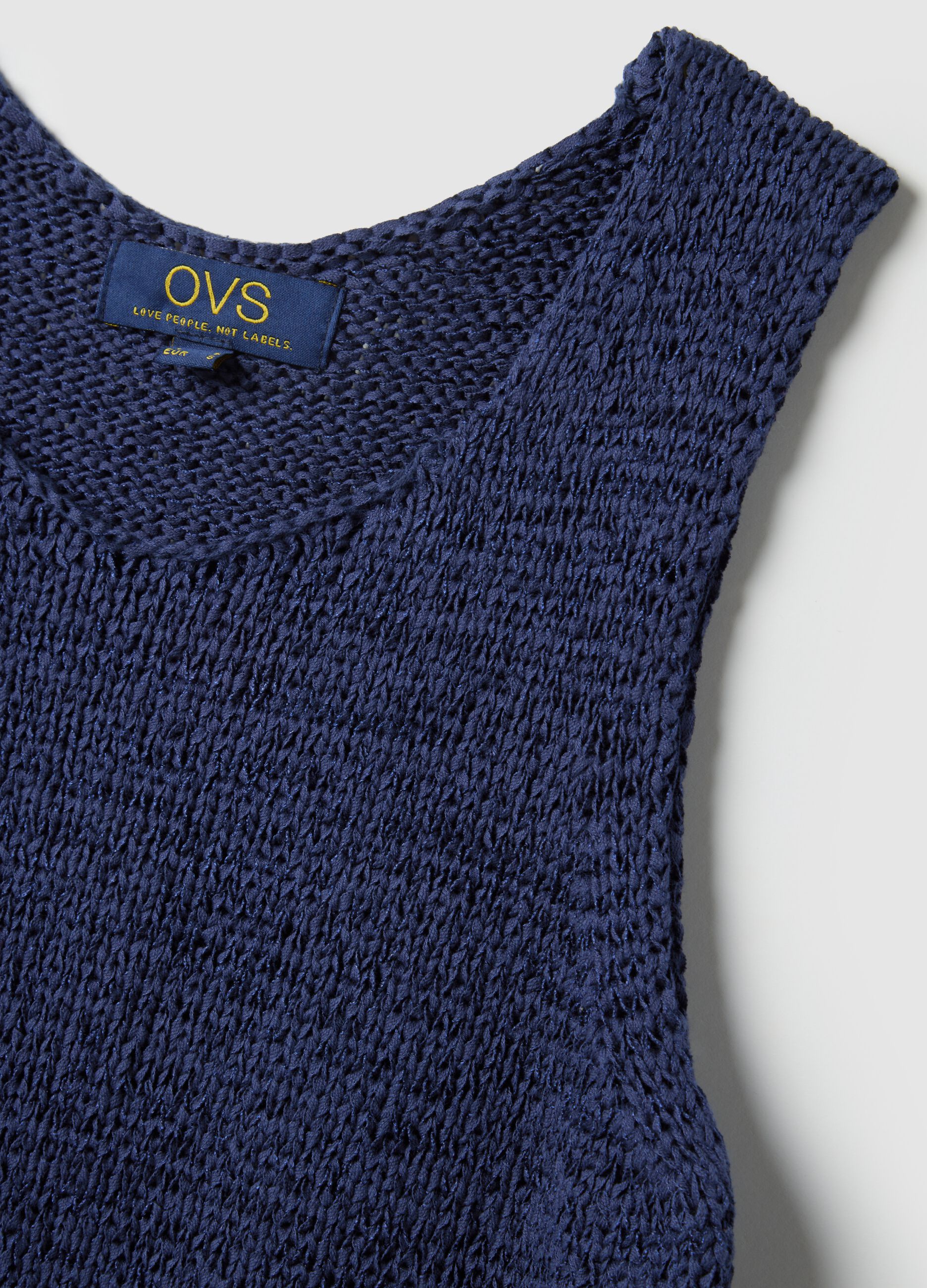 Blue Cotton Blend Regular Fit Tank Top