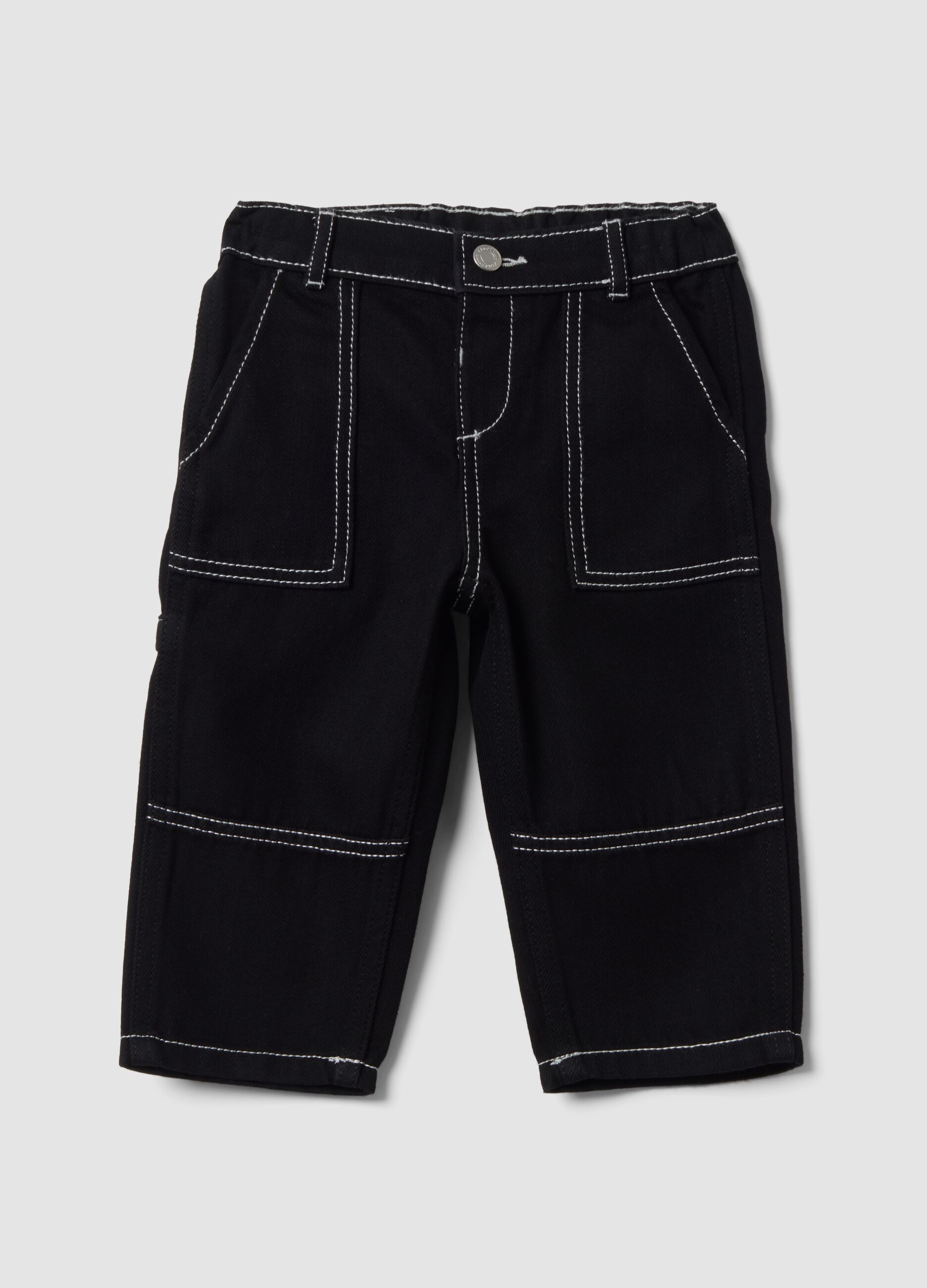 Black carpenter trousers in cotton-viscose blend, comfort fit, for baby boy