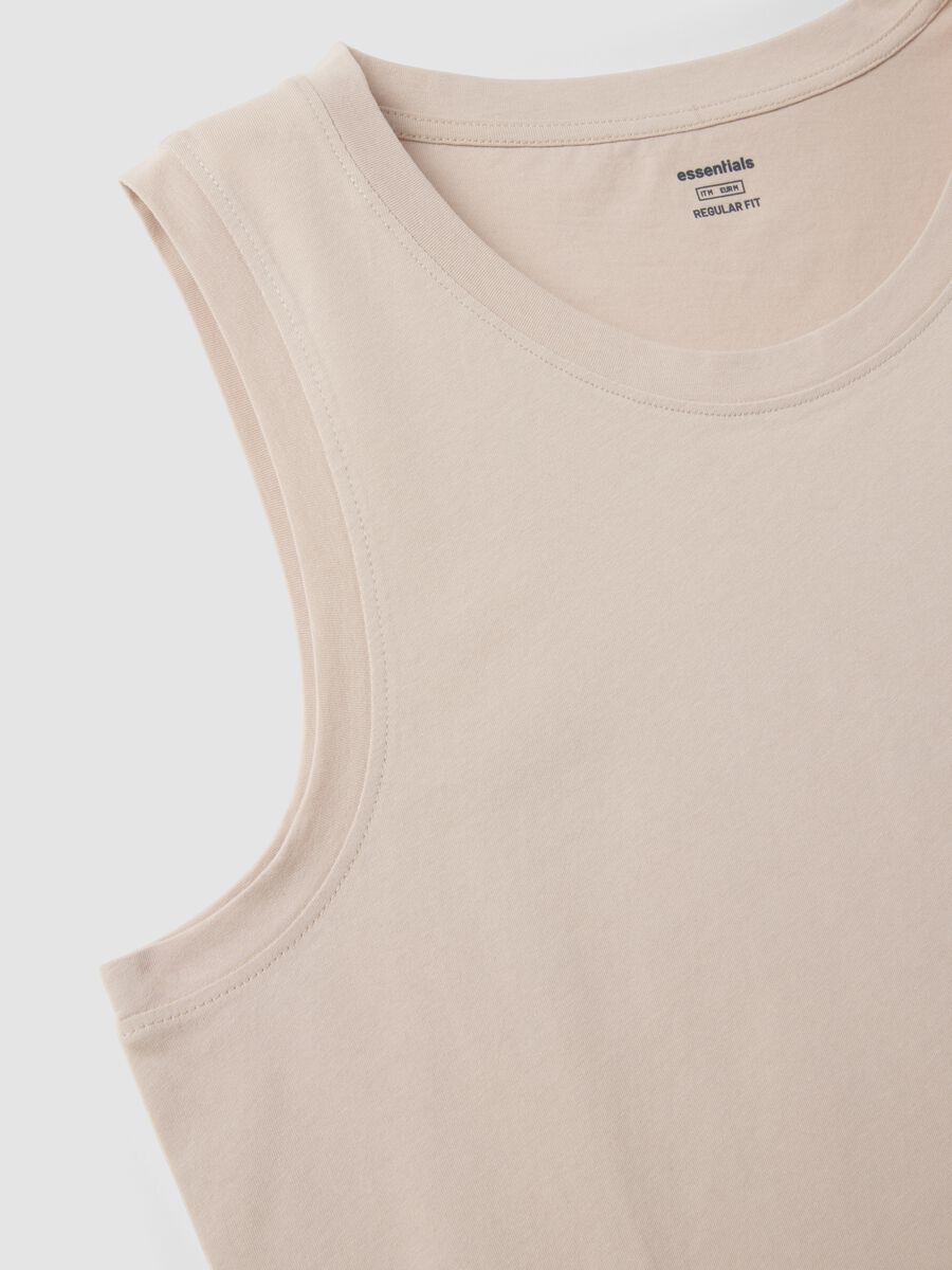 Beige crew-neck vest top in pure cotton, regular fit_5