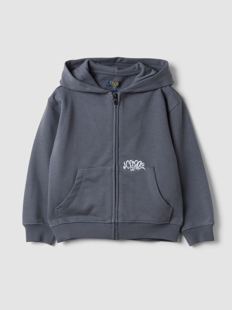 Grey cotton-blend hooded sweatshirt, regular fit, for boys_0