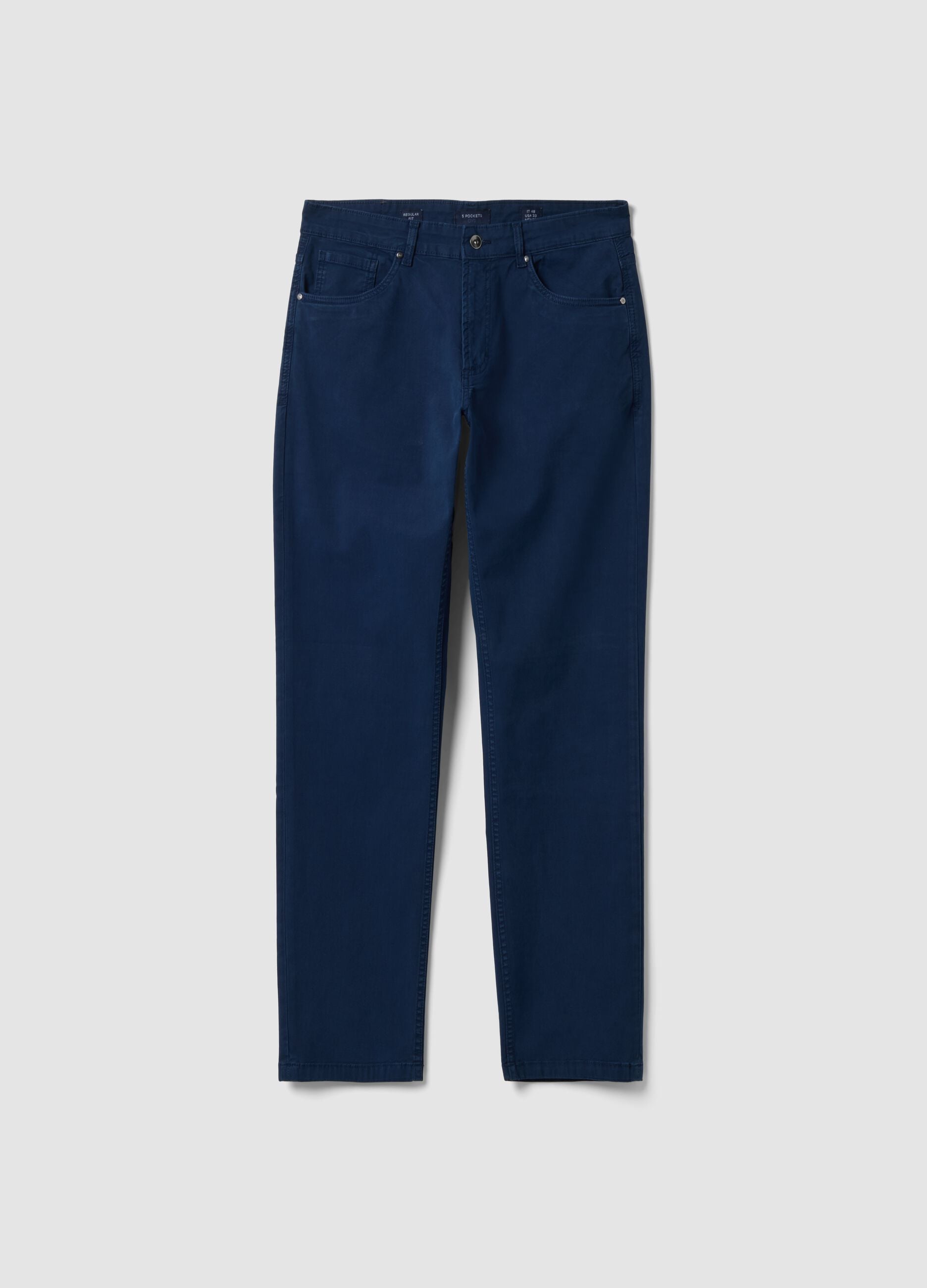 Blue regular-fit stretch cotton twill trousers