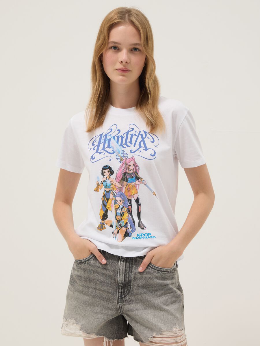 White pure cotton T-shirt regular fit with print_0