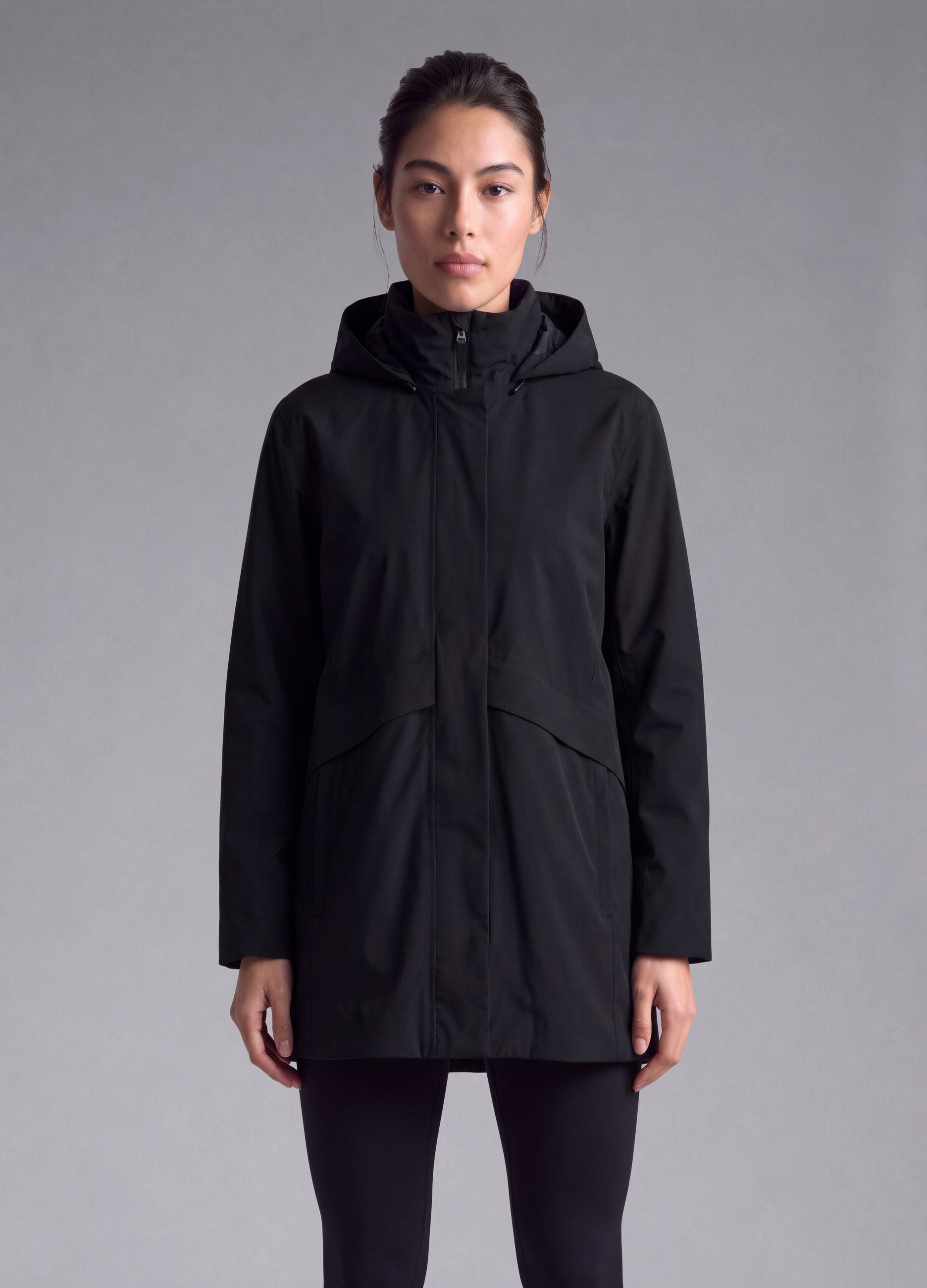 Black water-repellent hooded jacket with zip, regular fit ALTAVIA STUDIO