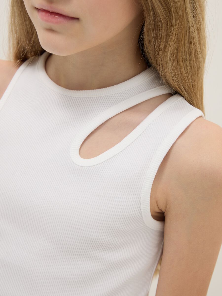 Canotta fitted in cotone elasticizzato bianca da ragazza_2