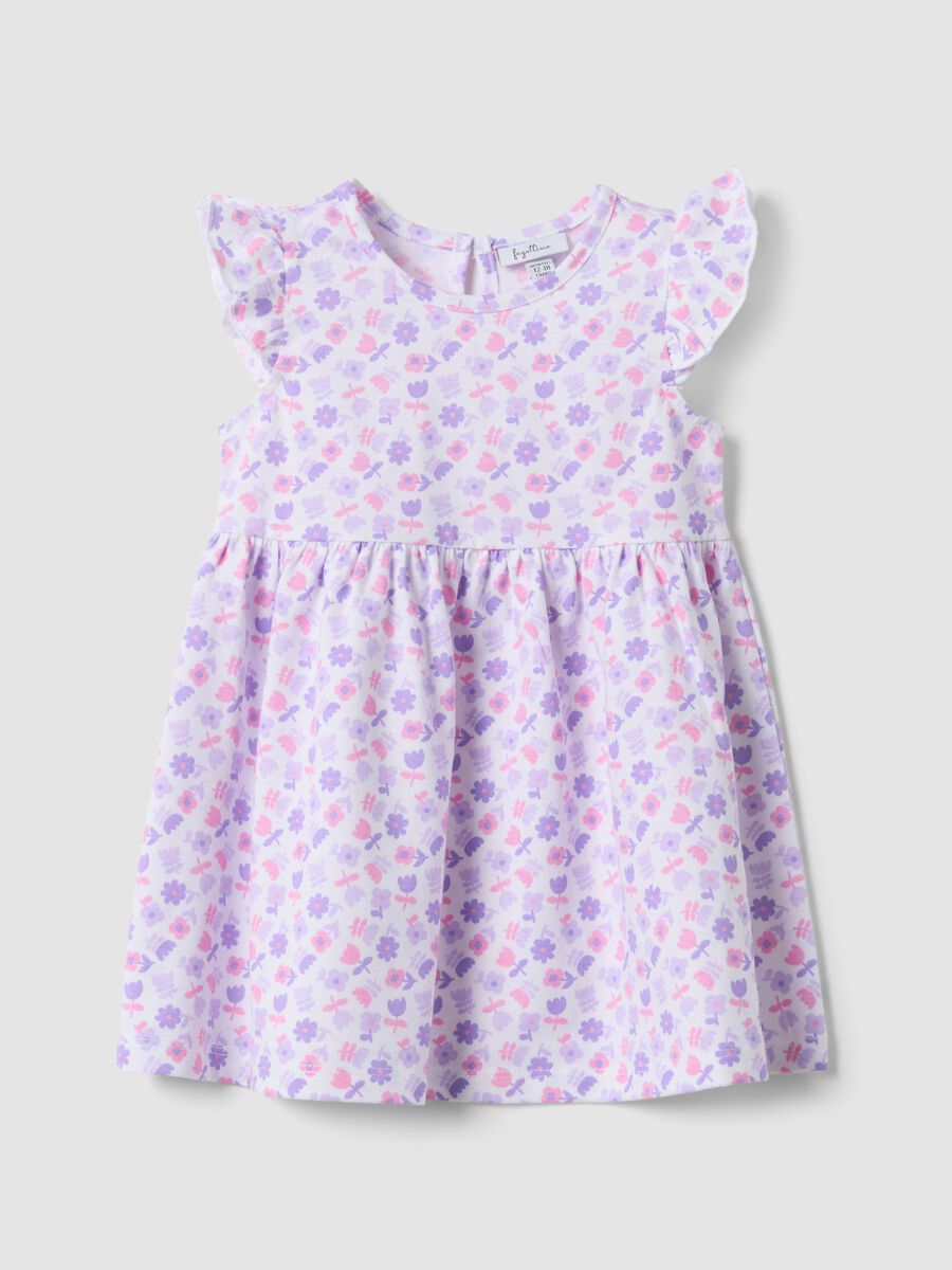 Purple pure cotton mini dress with floral print_0
