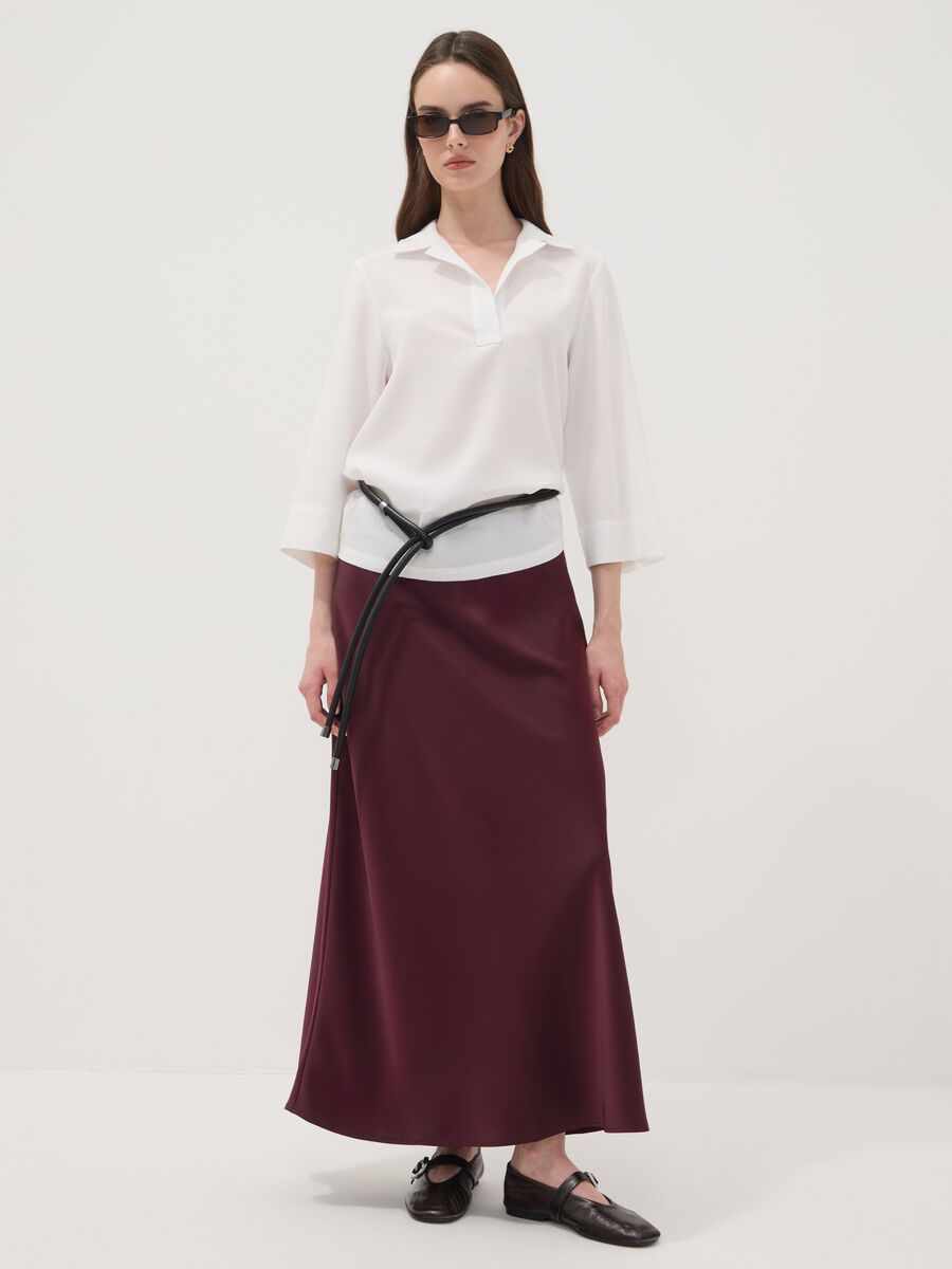 Red satin maxi skirt with elasticated waist_0