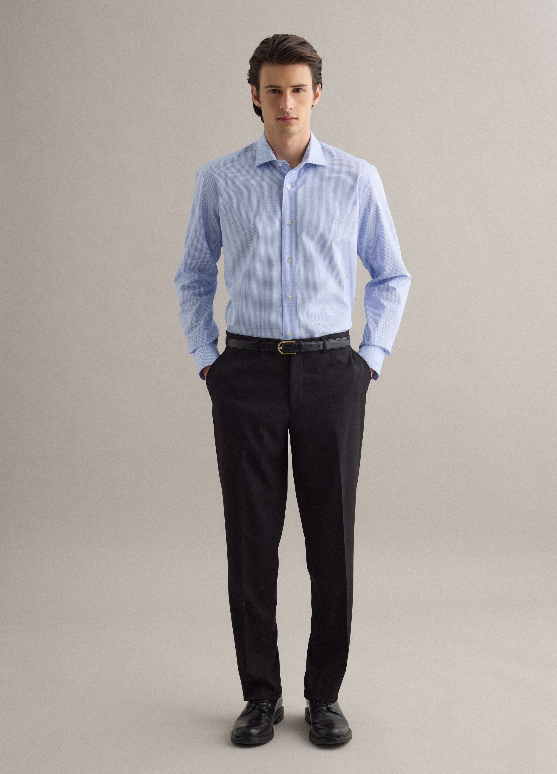 Blue and white check pure cotton shirt regular fit easy iron