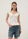 White stretch cotton blouse with buttons and ruffles, regular fit_1