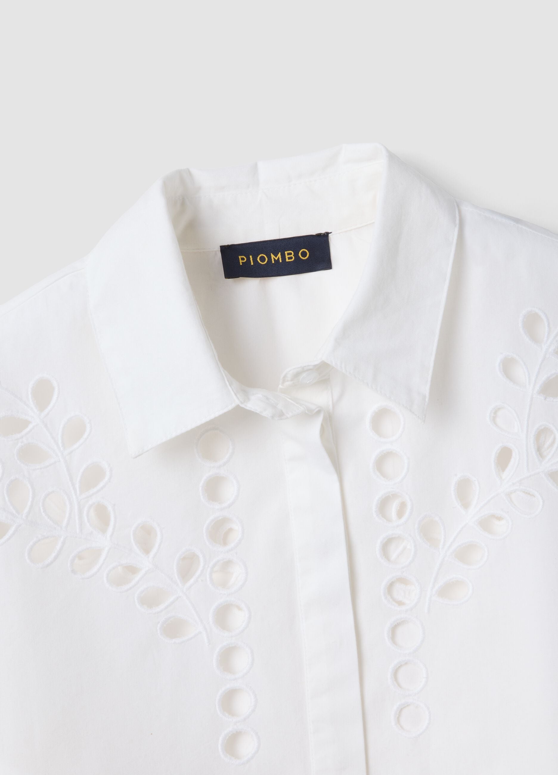 White pure cotton shirt with broderie anglaise detailing