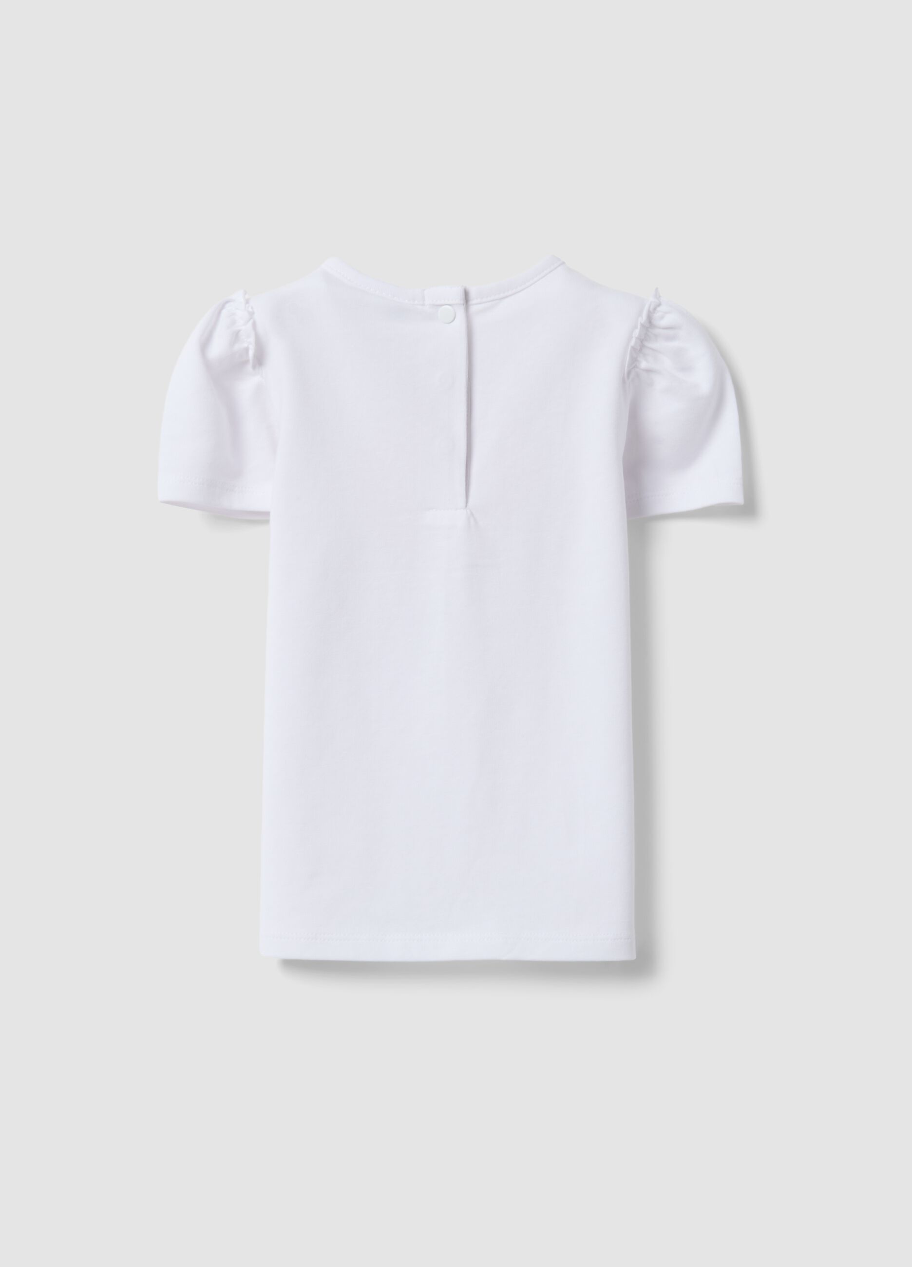 White stretchy cotton regular fit girl&rsquo;s t-shirt with flower embroidery