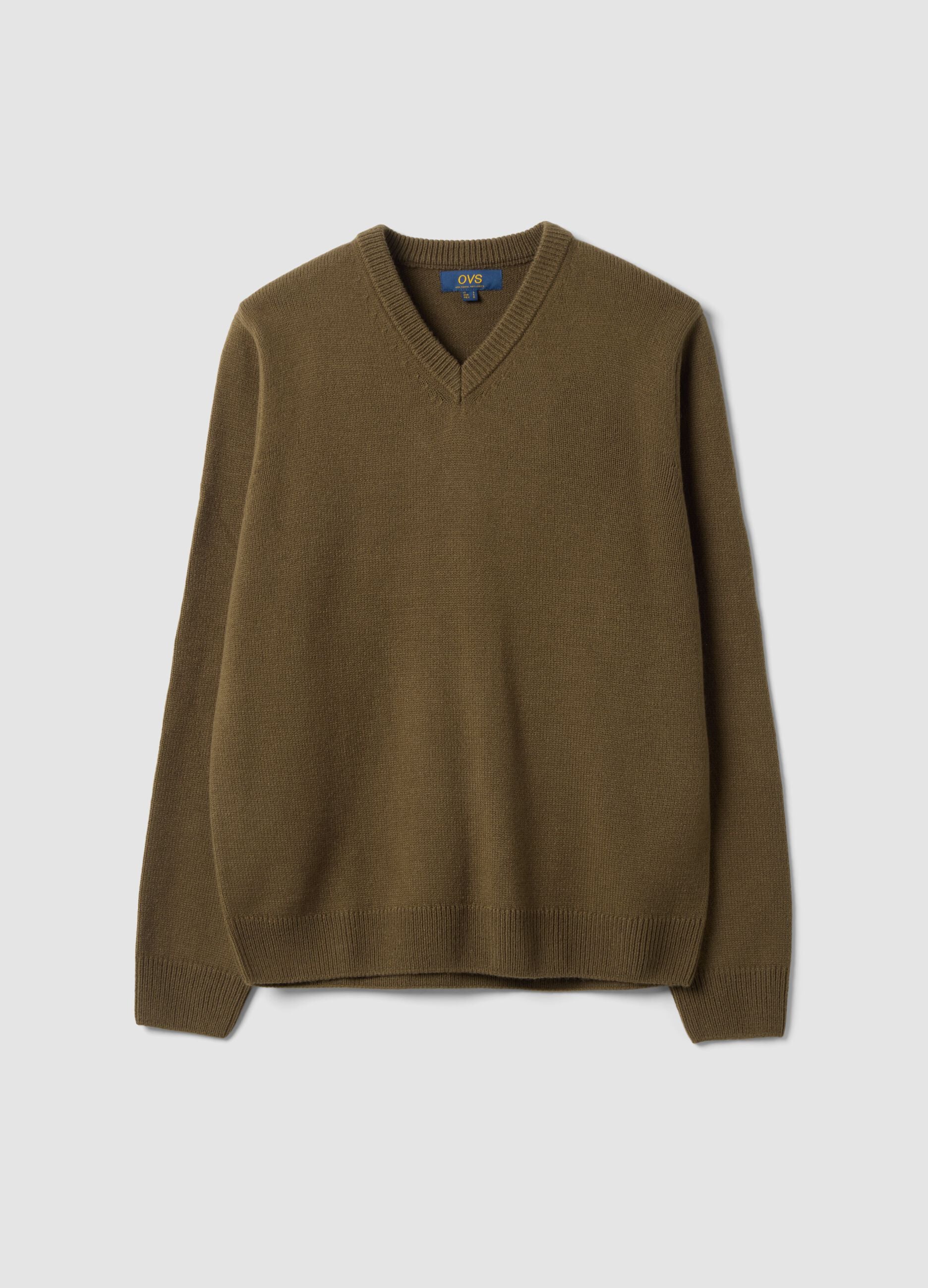 Olive green V-neck regular fit jumper
