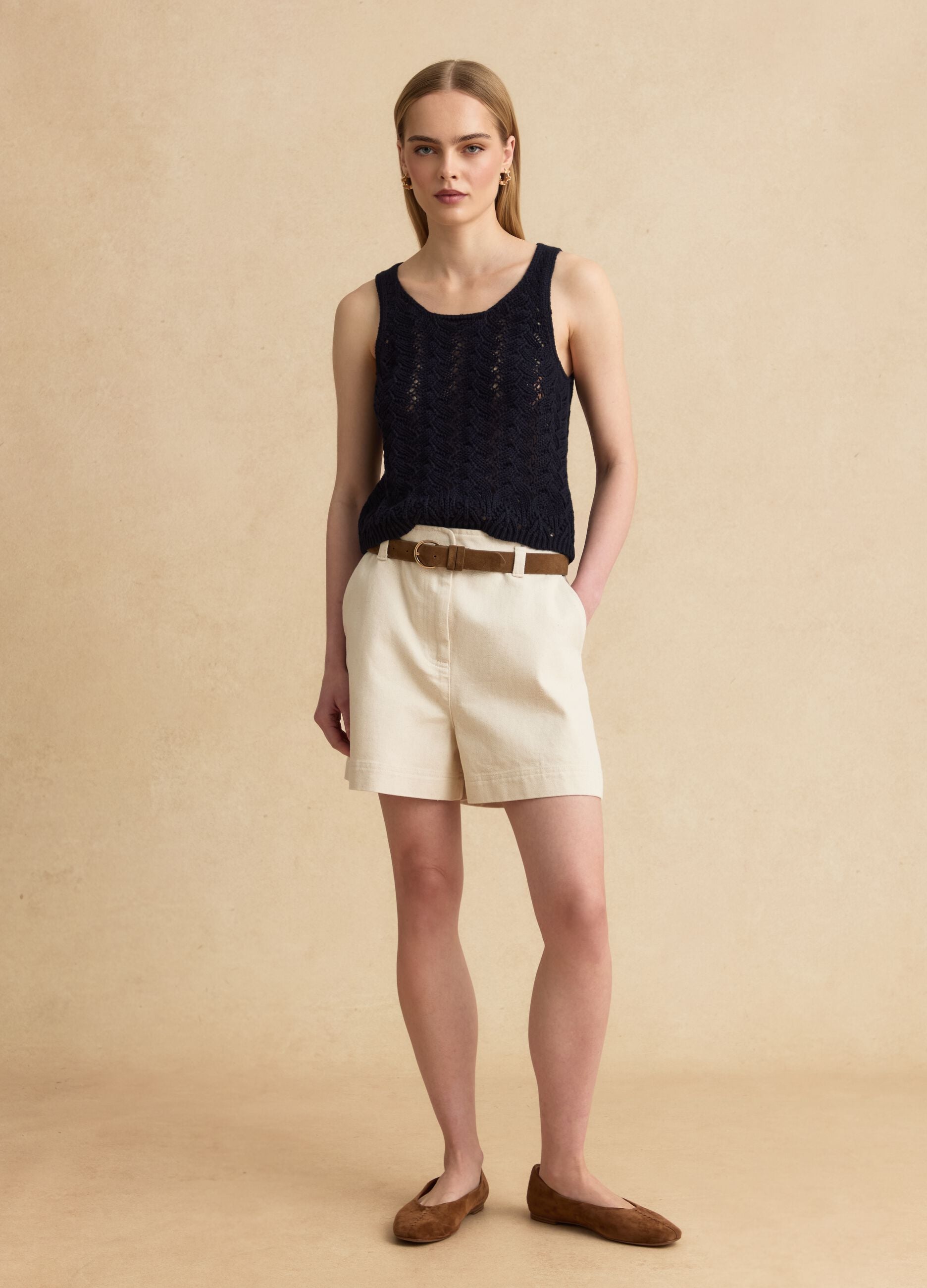 Blue pure-cotton crochet tank top