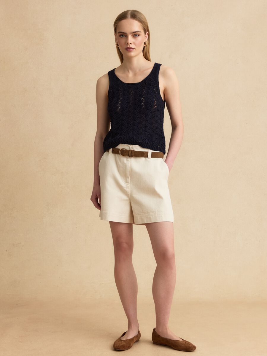 Blue pure-cotton crochet tank top_2