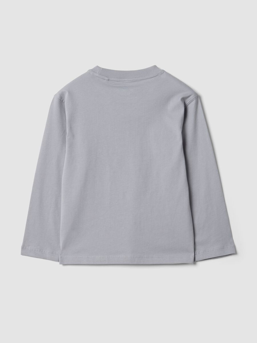 T-shirt grigia in puro cotone a girocollo con stampa skater per bambino_1