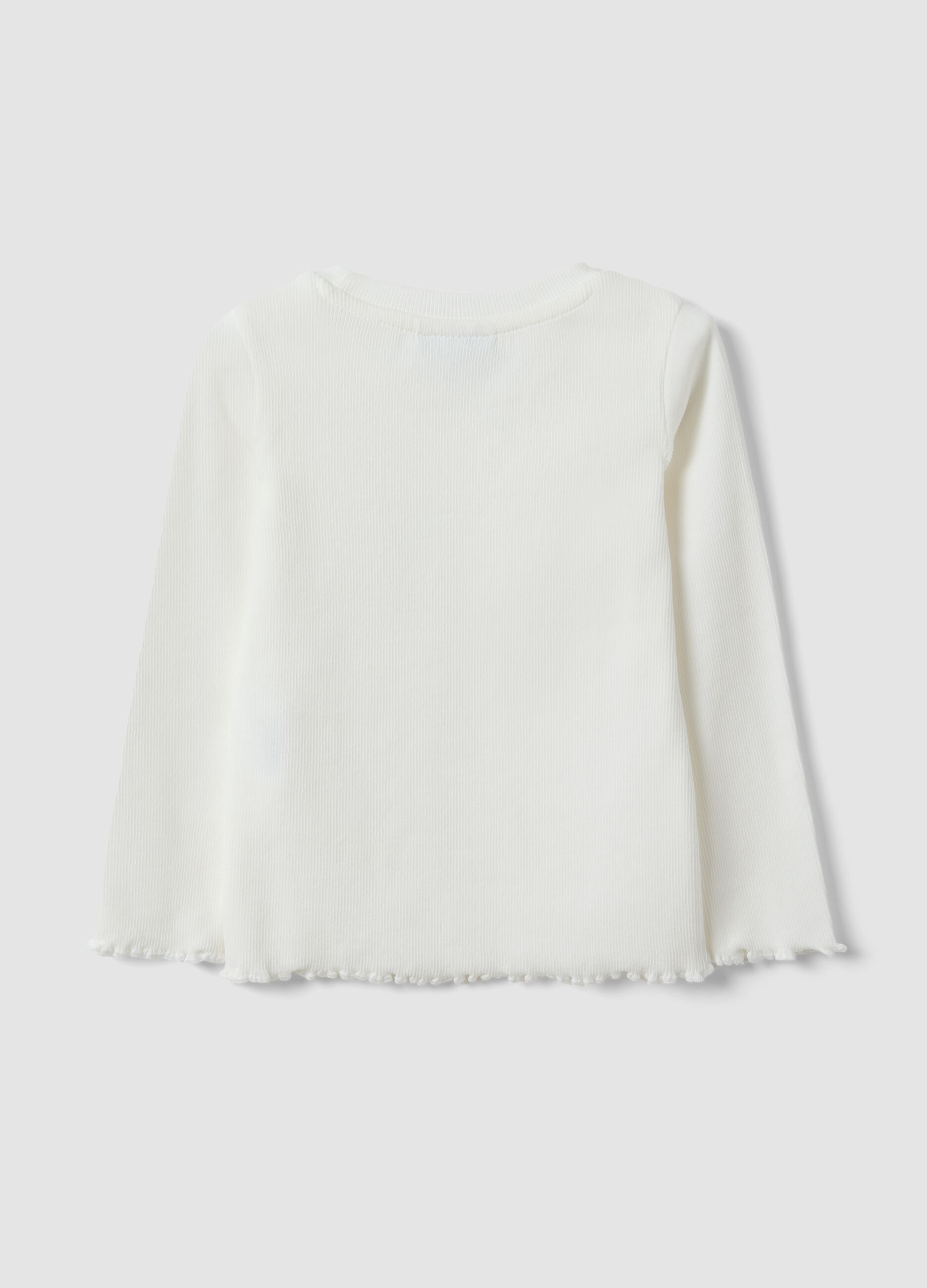 White slim-fit ribbed stretch cotton T-shirt for baby girl