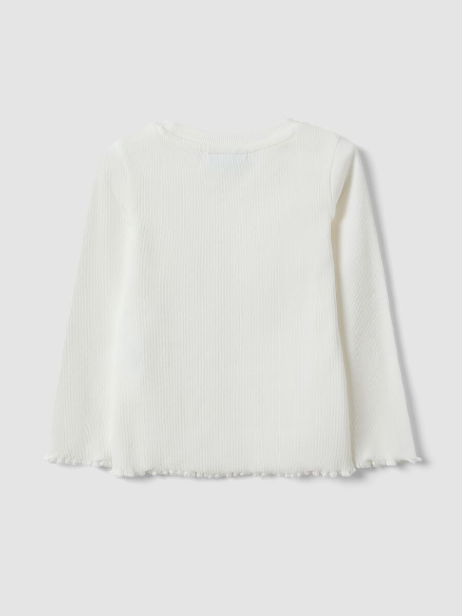 White slim-fit ribbed stretch cotton T-shirt for baby girl_1