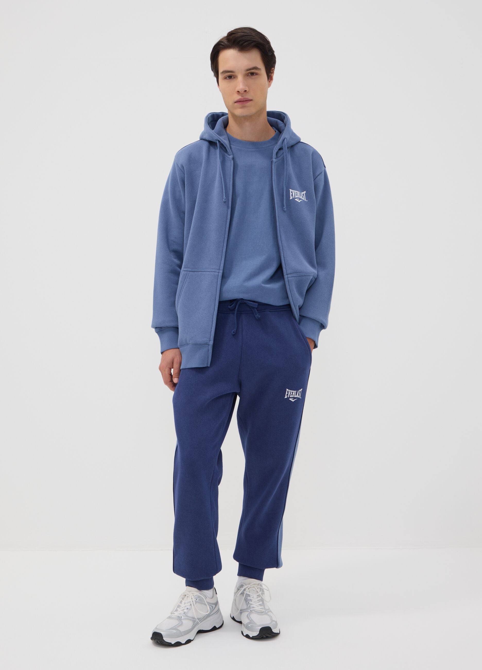 Blue cotton-blend hooded sweatshirt with logo