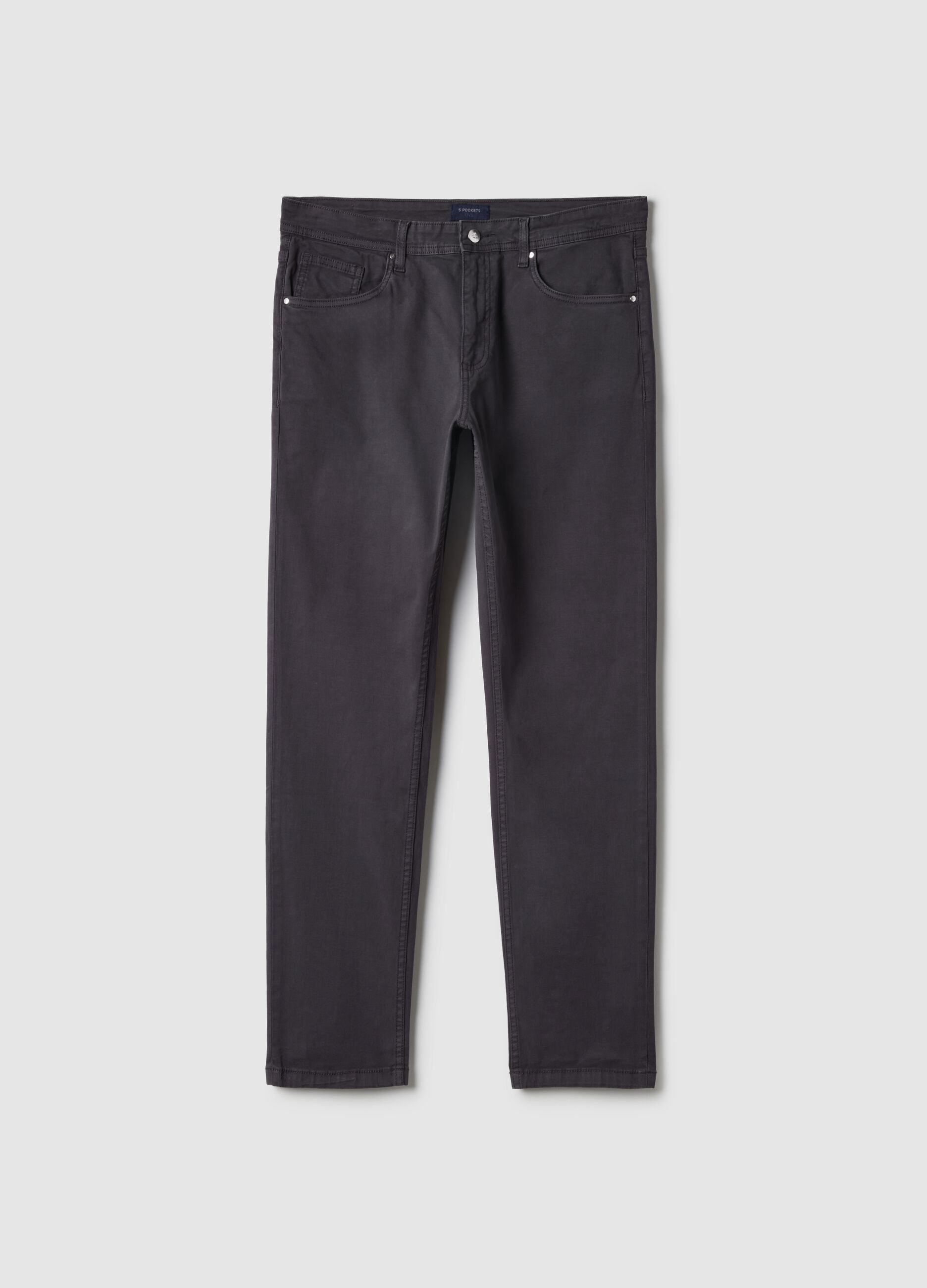 Black Stretch Cotton Slim Fit Trousers