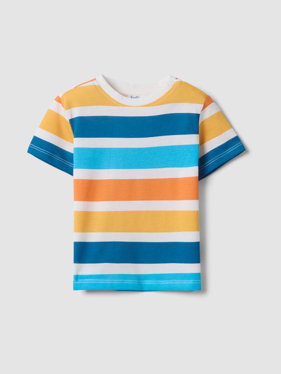 T-shirt in puro cotone a righe multicolor da bimbo regular fit_0