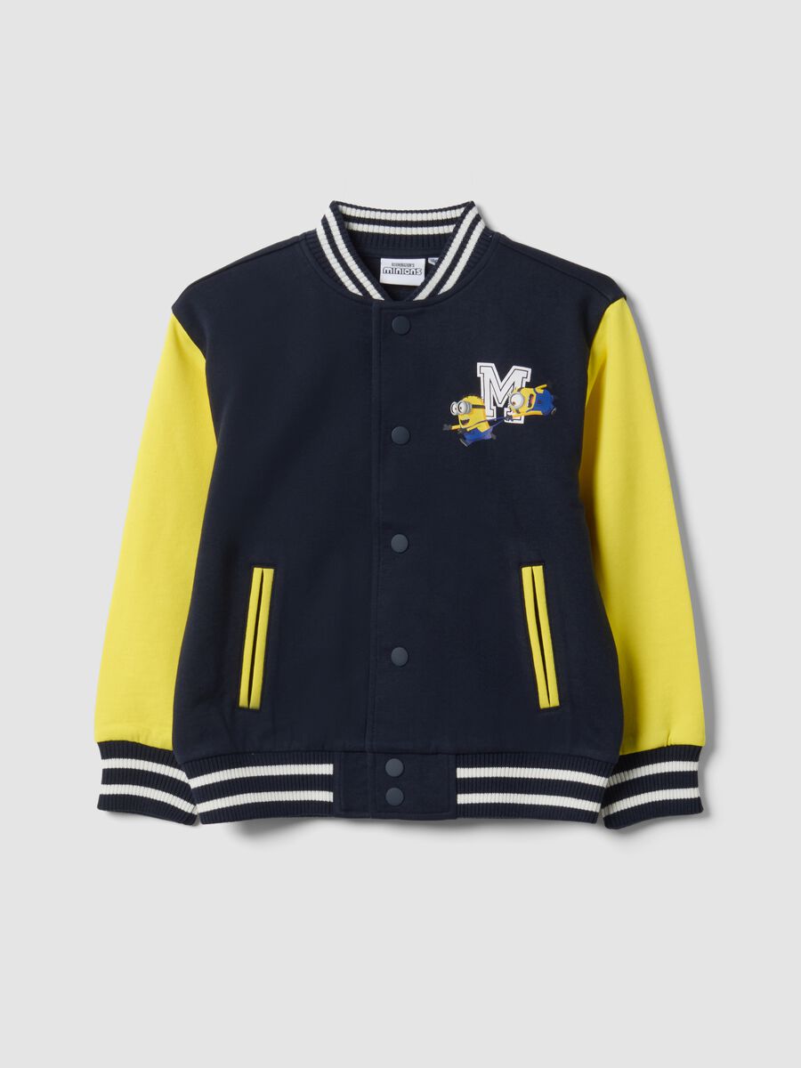 Blue college-style crewneck sweatshirt in cotton blend with Minions print for boys_0