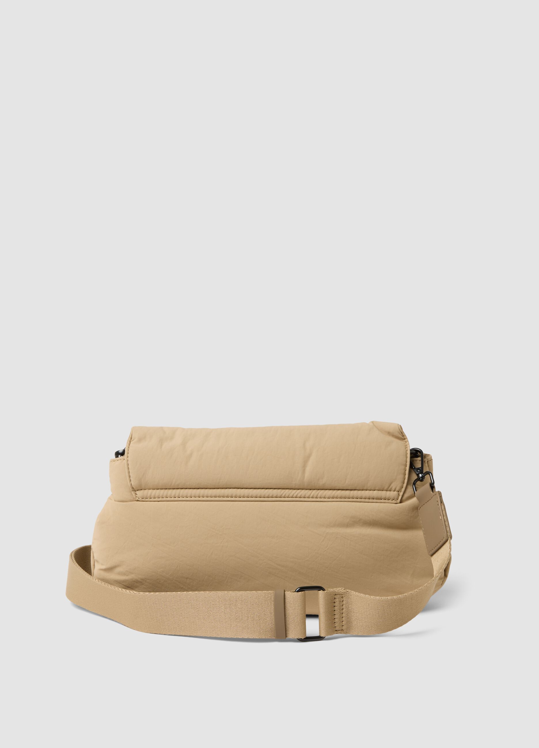 Beige crossbody bag with flap and adjustable strap