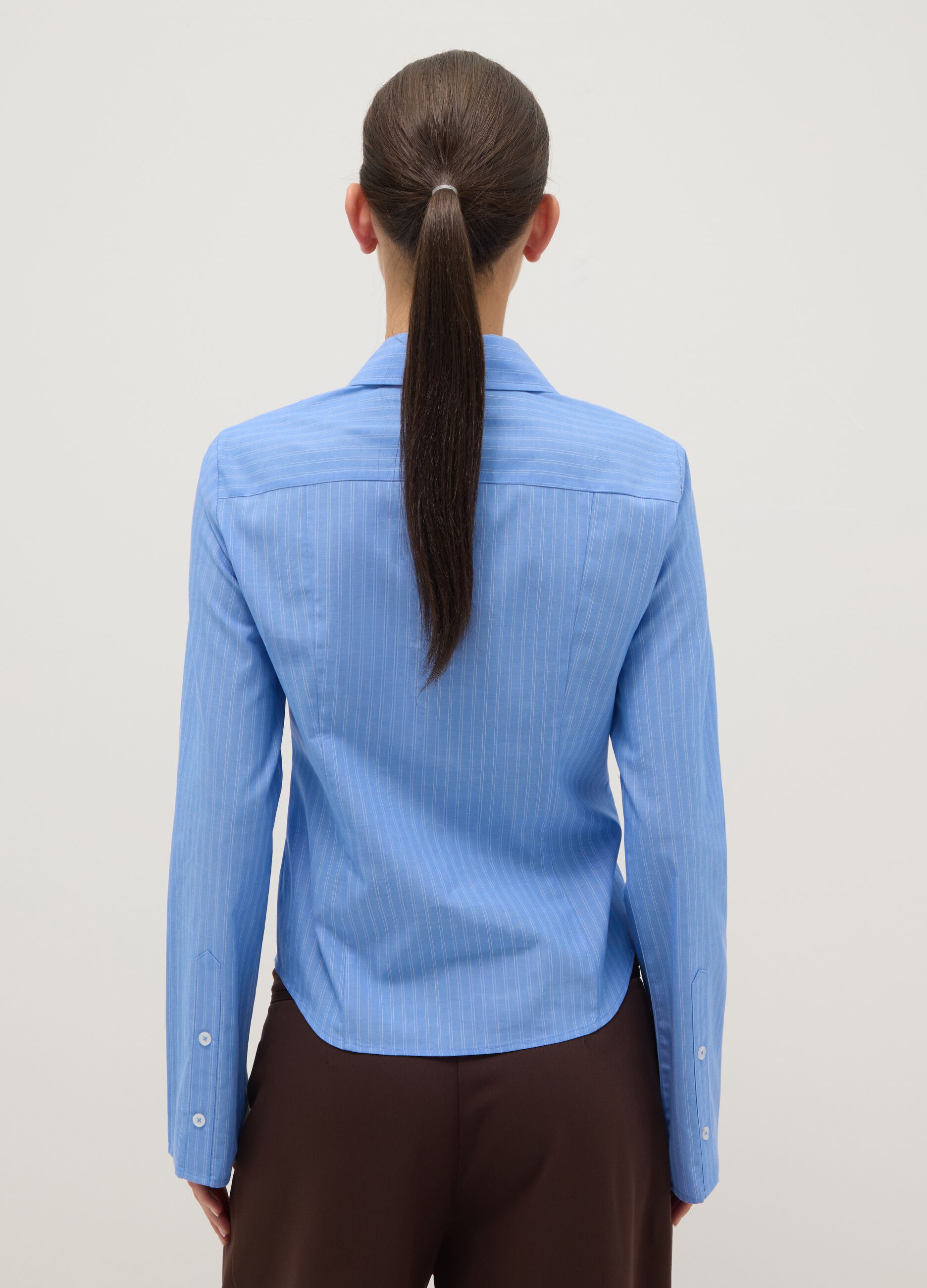 Blue striped pure cotton slim fit shirt