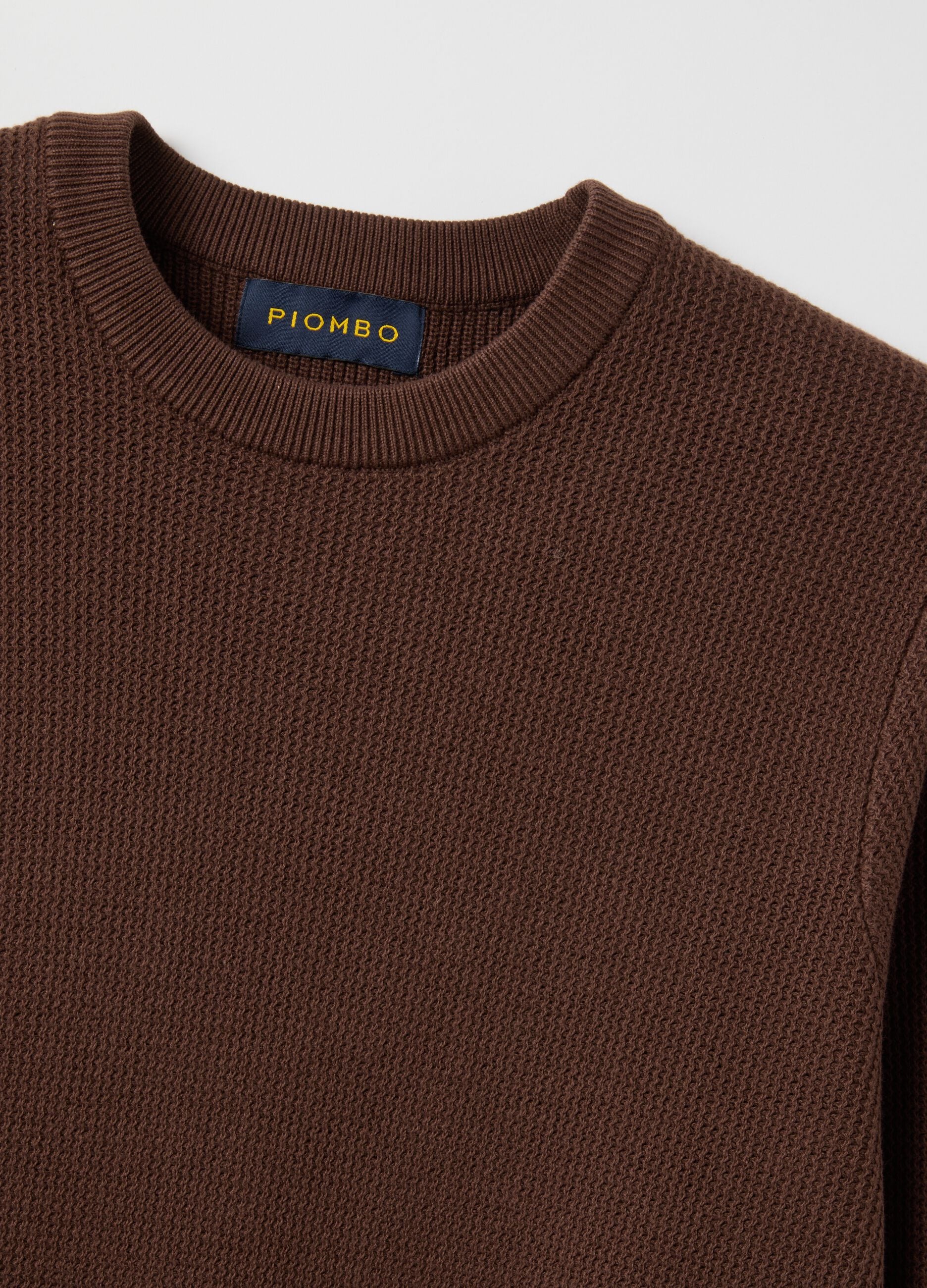 Brown pure cotton crew neck sweater regular fit