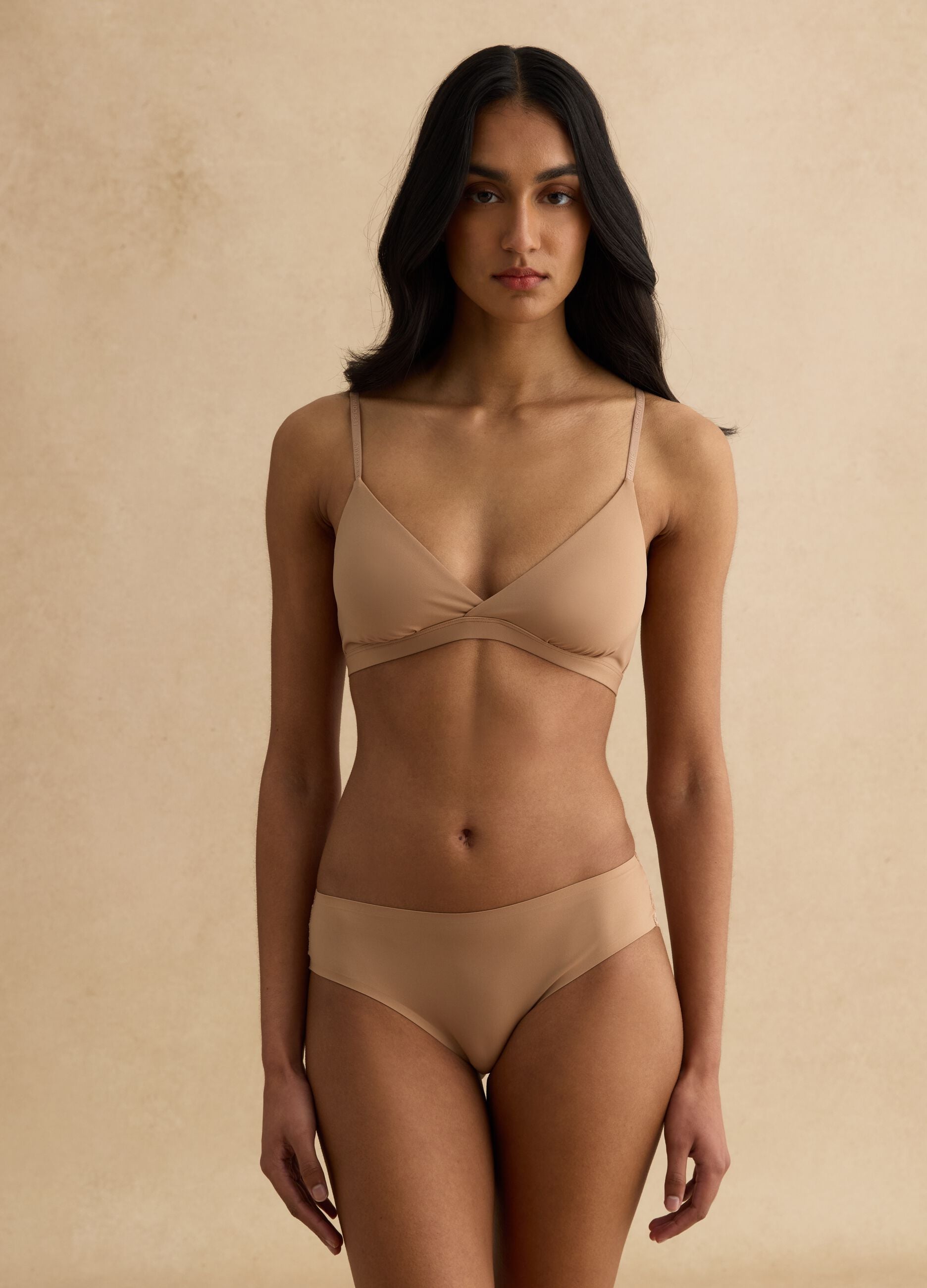 Beige microfibre triangle bra