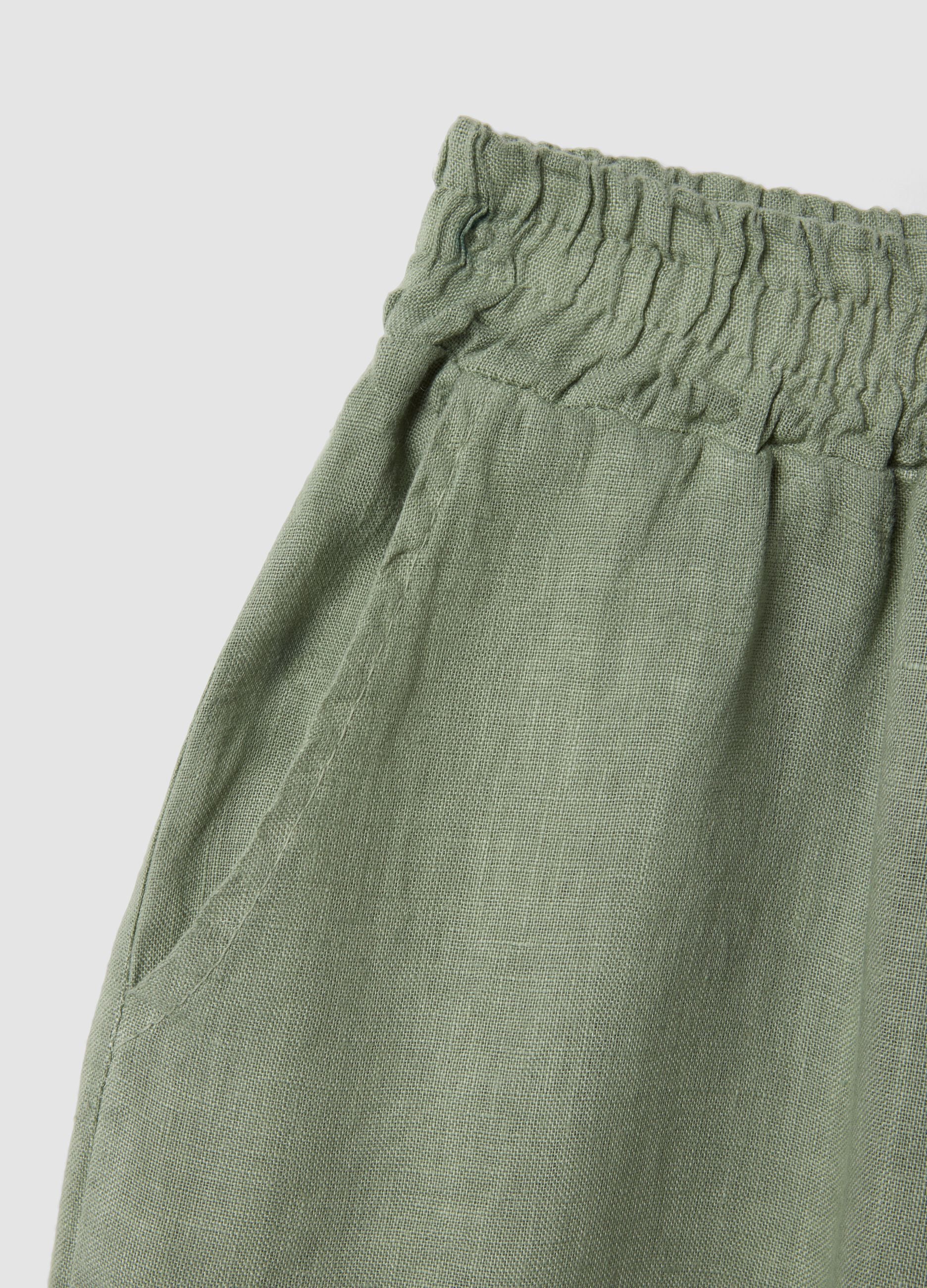 Green pure linen regular-fit trousers