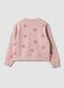 Pink pure cotton sweatshirt with heart print and crew neck for girls_1
