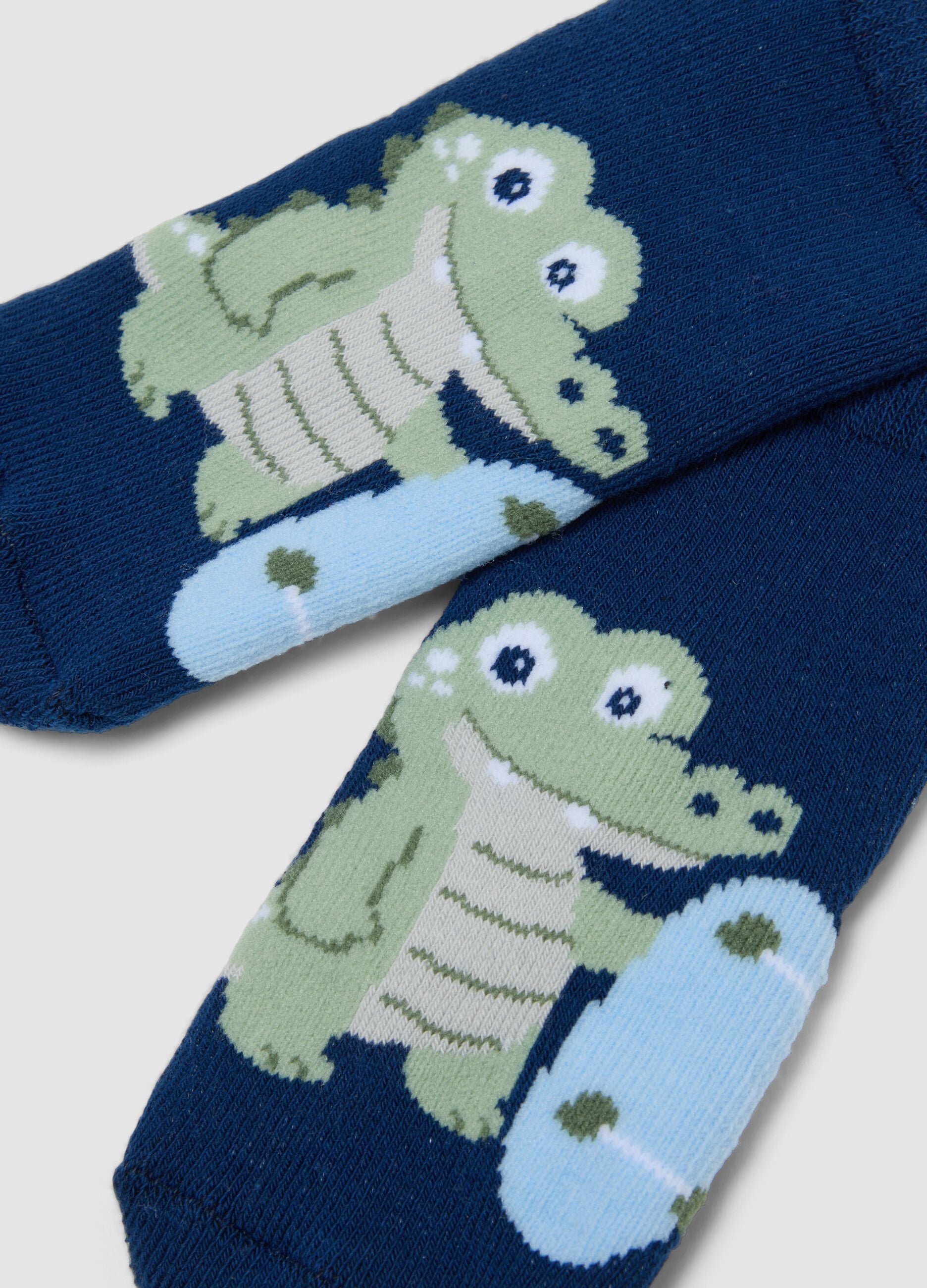 2-pack of blue and beige organic cotton anti-slip socks for baby boy