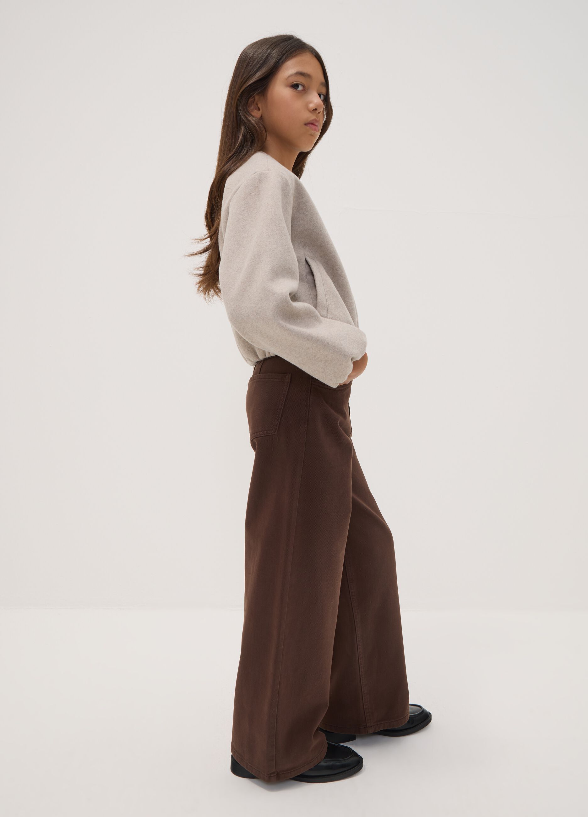 Brown wide-leg jeans in pure cotton twill