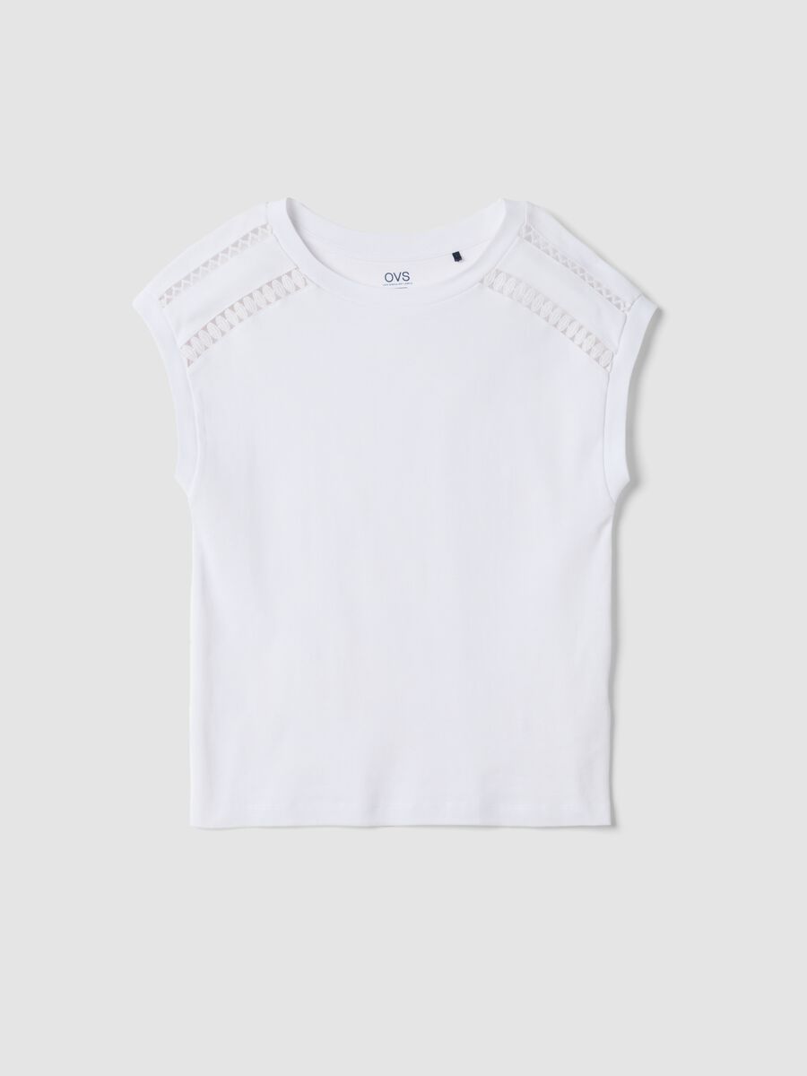 White pure cotton T-shirt with broderie inserts_4