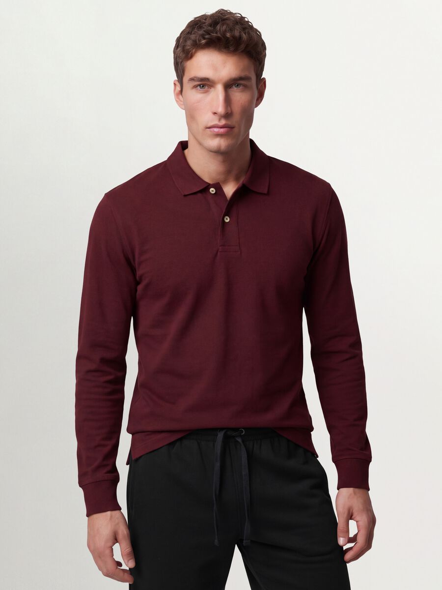 Men&rsquo;s red long-sleeve organic cotton piqu&eacute; polo shirt, regular fit_1