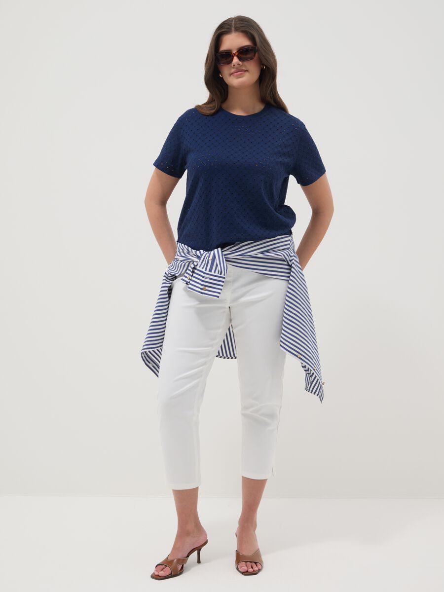 T-shirt blu in misto cotone traforato regular fit_2