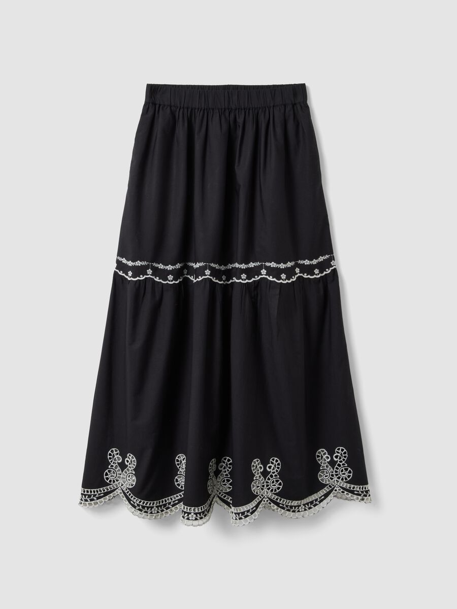 Long blue pure cotton skirt with embroidery_4