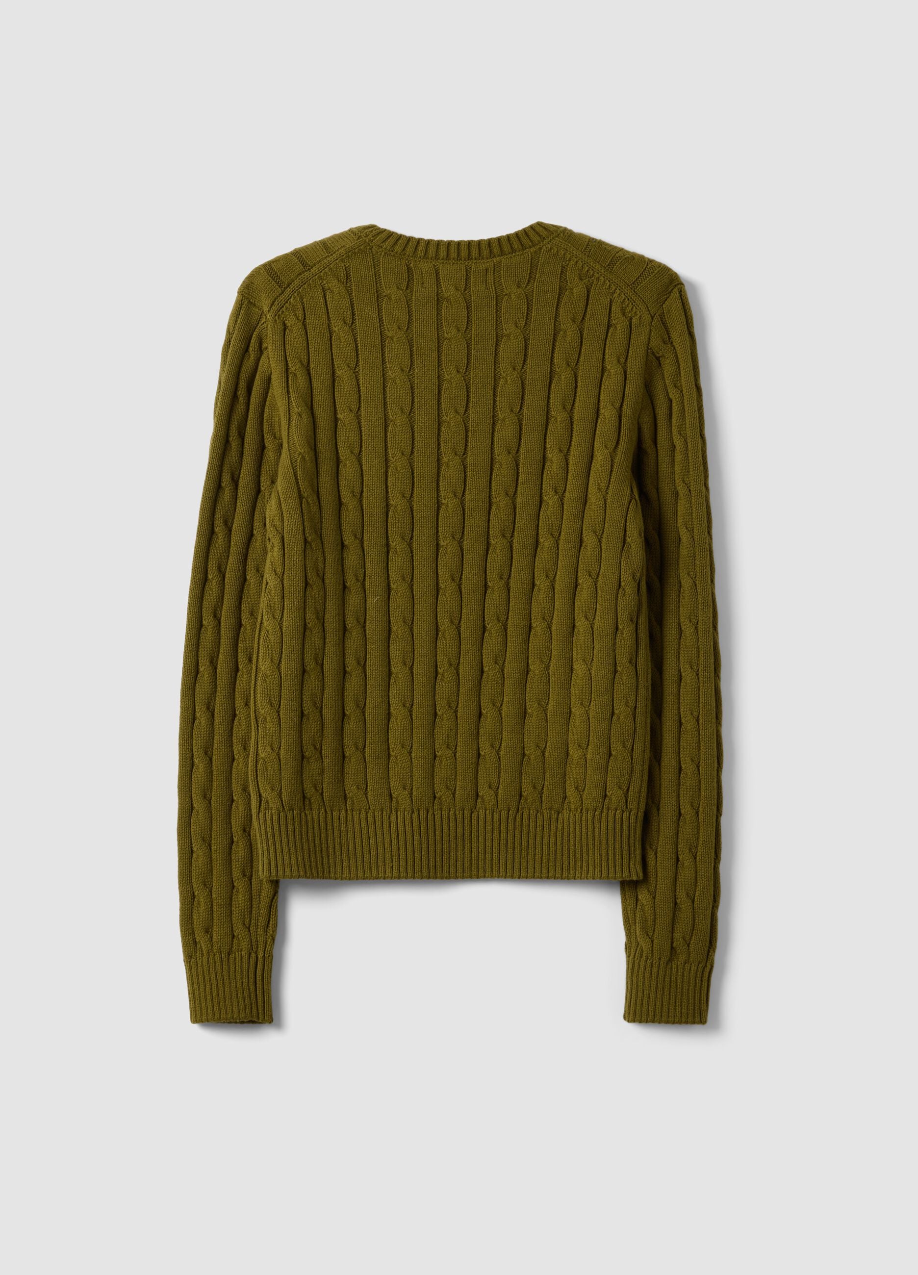 Green pure cotton cable-knit crew-neck jumper