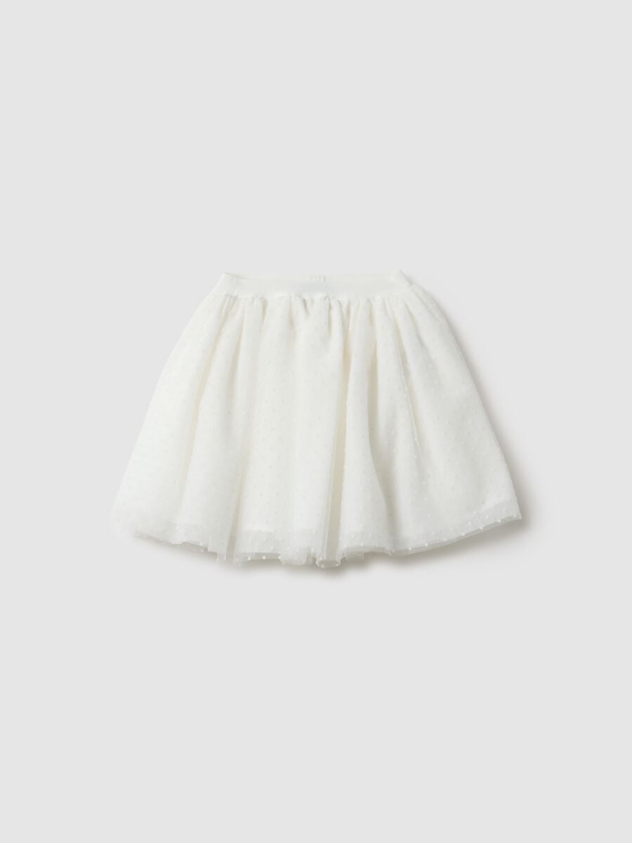 White mesh polka dot skirt for girls_0