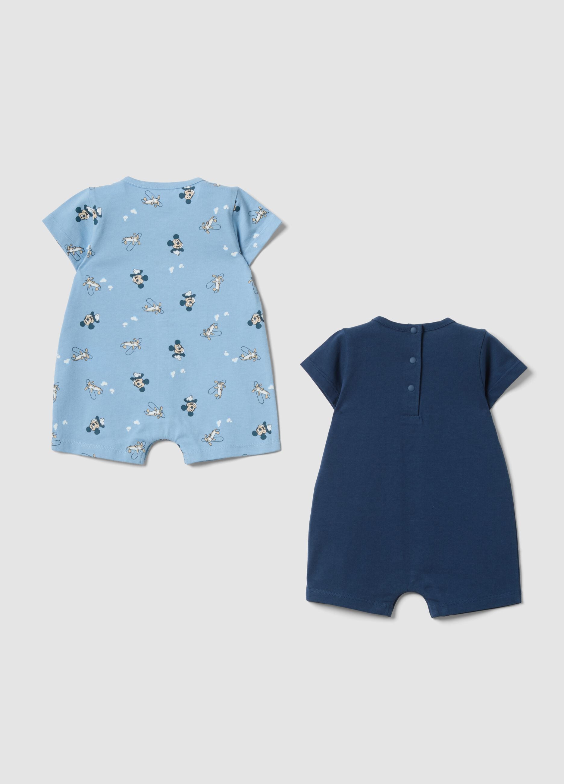 2-pack multicolour pure cotton baby rompers with Mickey Mouse
