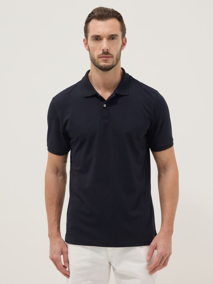 Black regular fit stretch cotton-blend polo_4